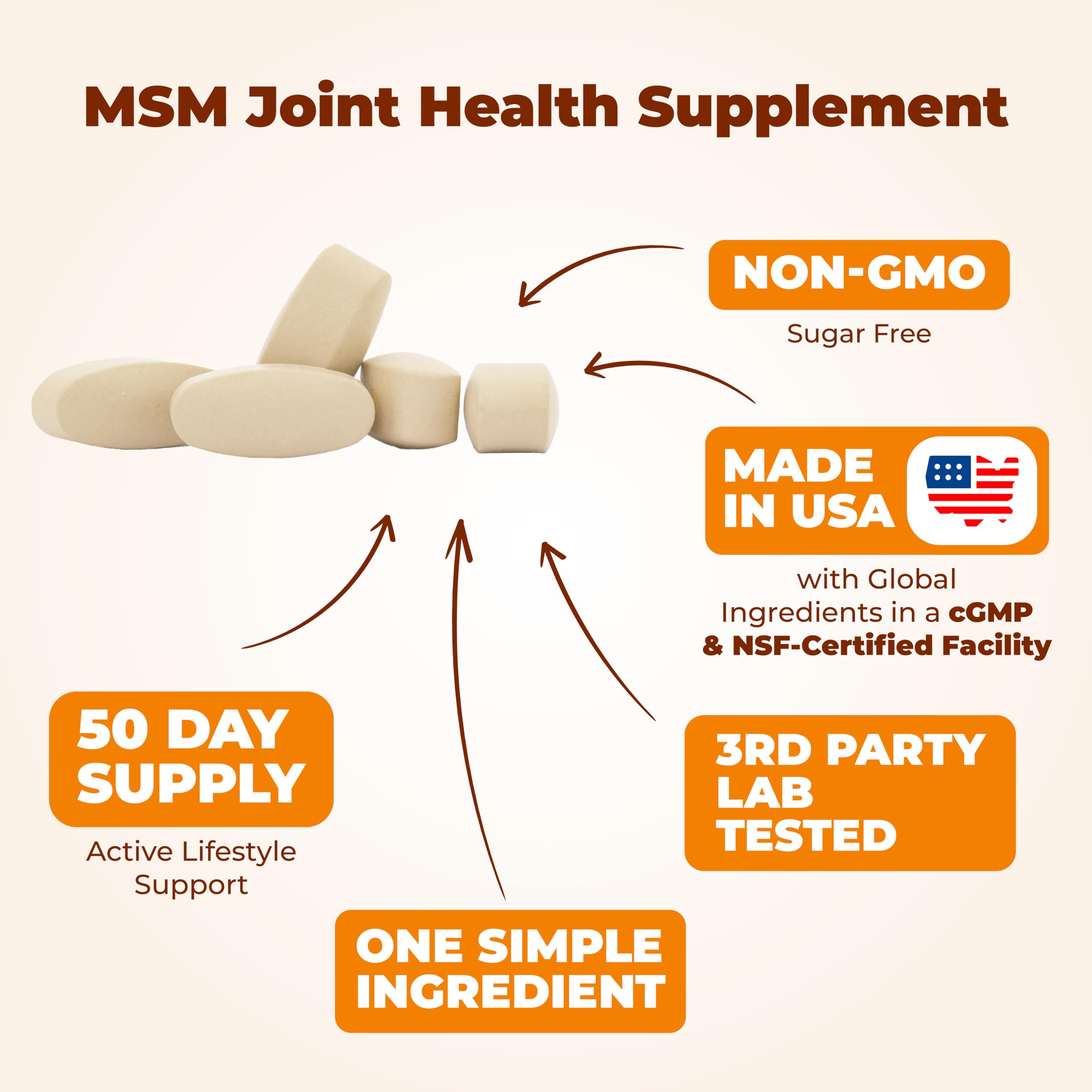 Vimerson Health MSM Joint Support Supplement 2000mg tablets on a wooden table
