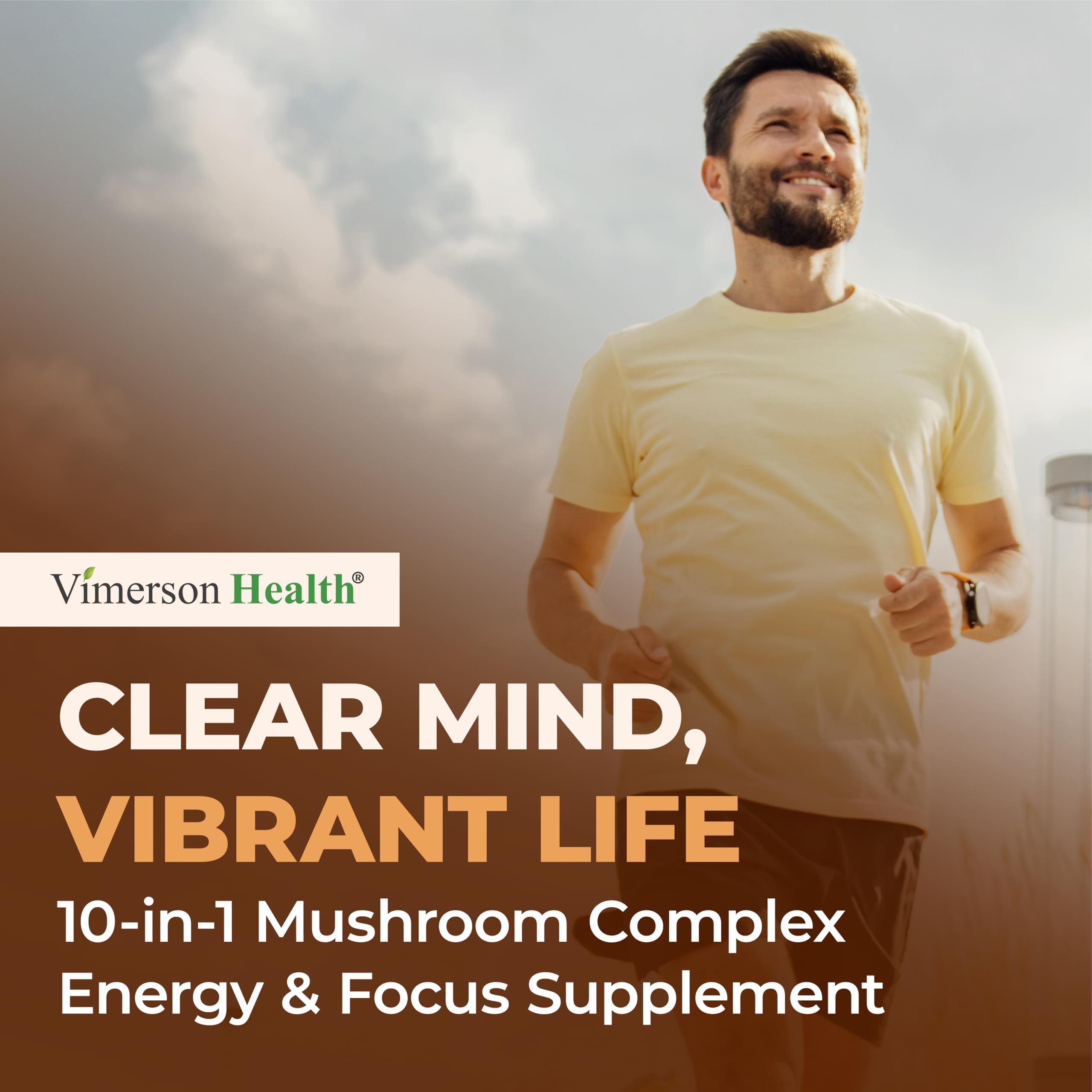 Vimerson Health Mushroom Complex Supplement with a glass of water