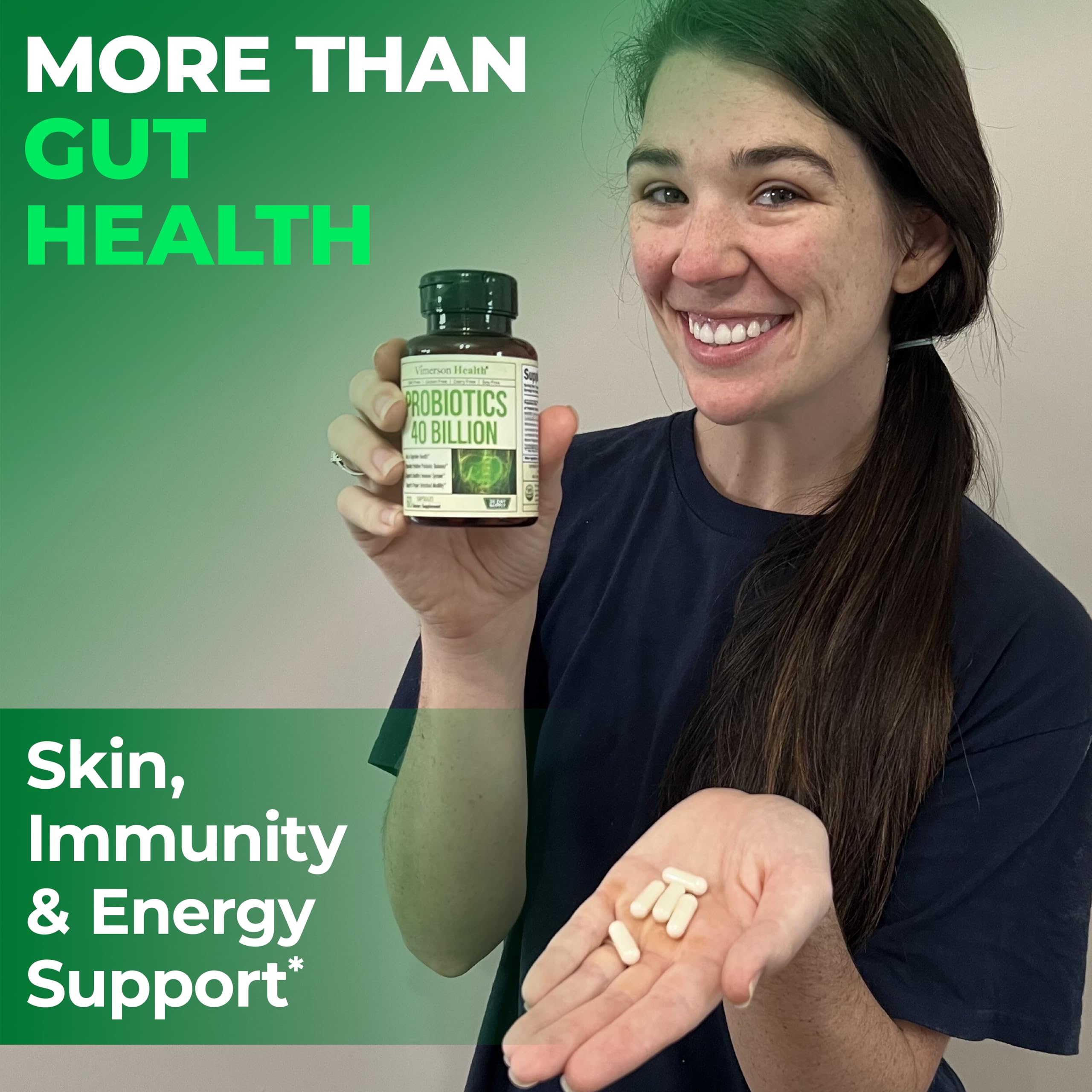 Vimerson Health Probiotic Supplement with a background of fresh vegetables