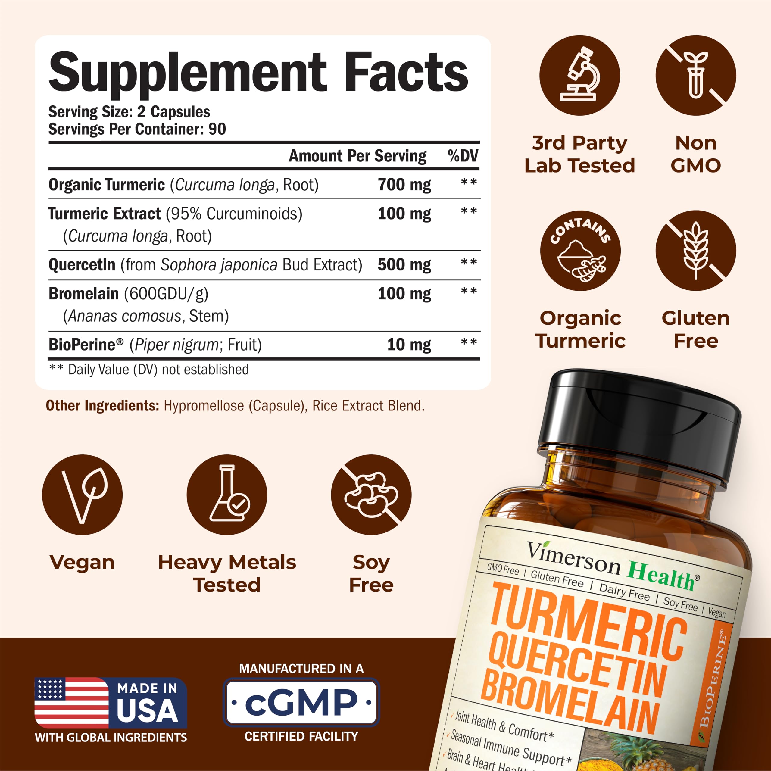Vimerson Health Quercetin Supplement 500mg bottle with label