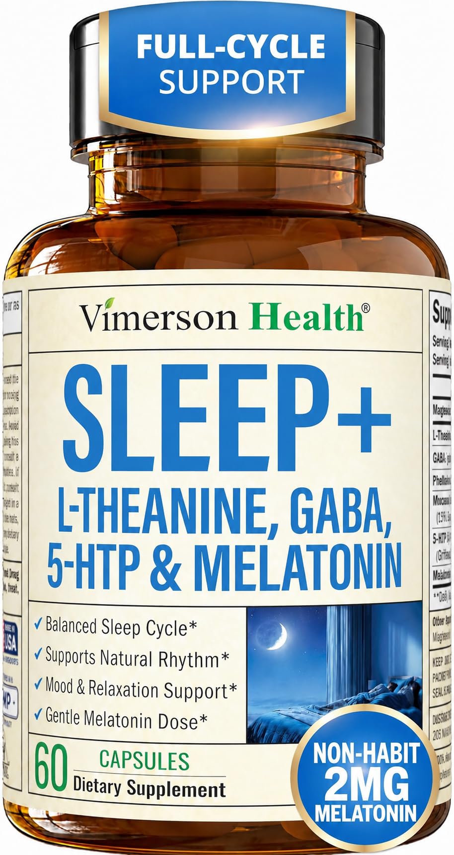 Vimerson Health Sleep Supplement 400mg L-Theanine 60 Capsules front view