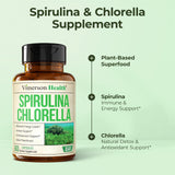 Vimerson Health Spirulina and Chlorella Capsules 800mg capsules on a table