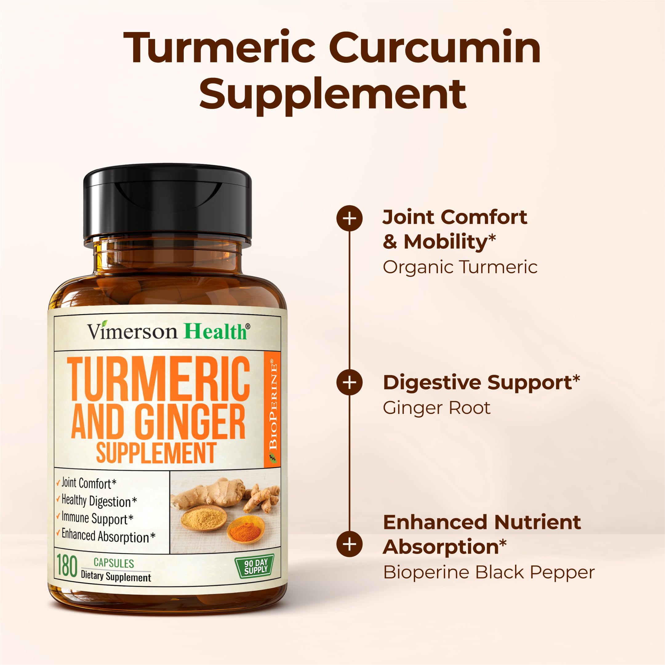 Vimerson Health Turmeric and Ginger Supplement bottle with label