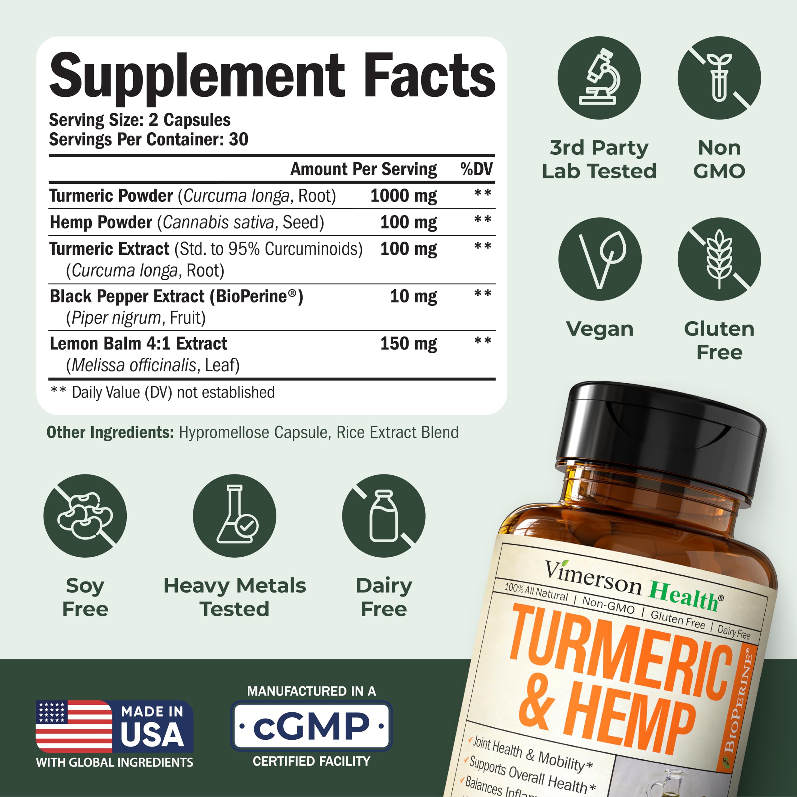 Vimerson Health Turmeric Curcumin Supplement 1000mg capsule close-up