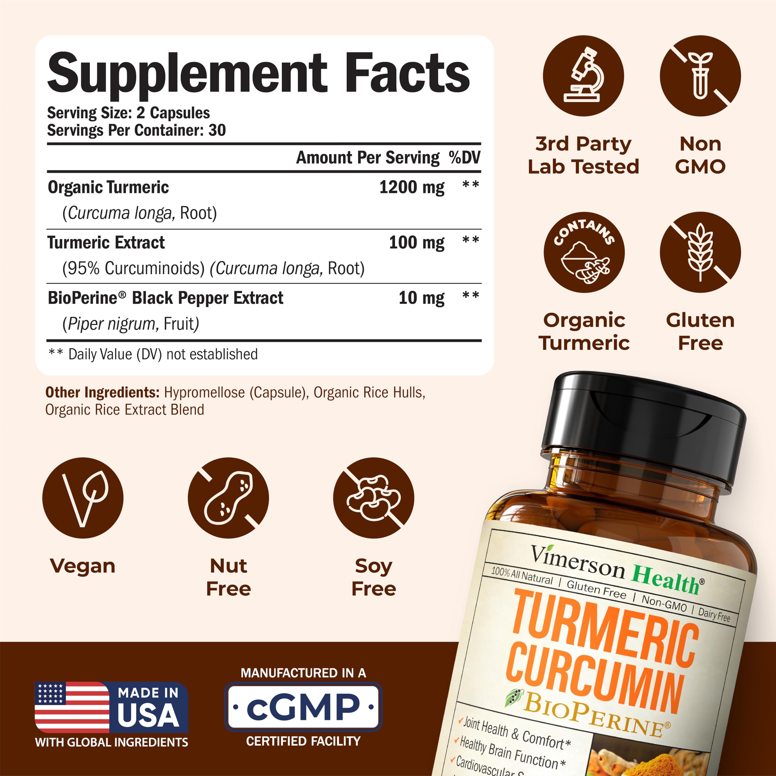 Vimerson Health Turmeric Curcumin Supplement 1200mg capsule close-up