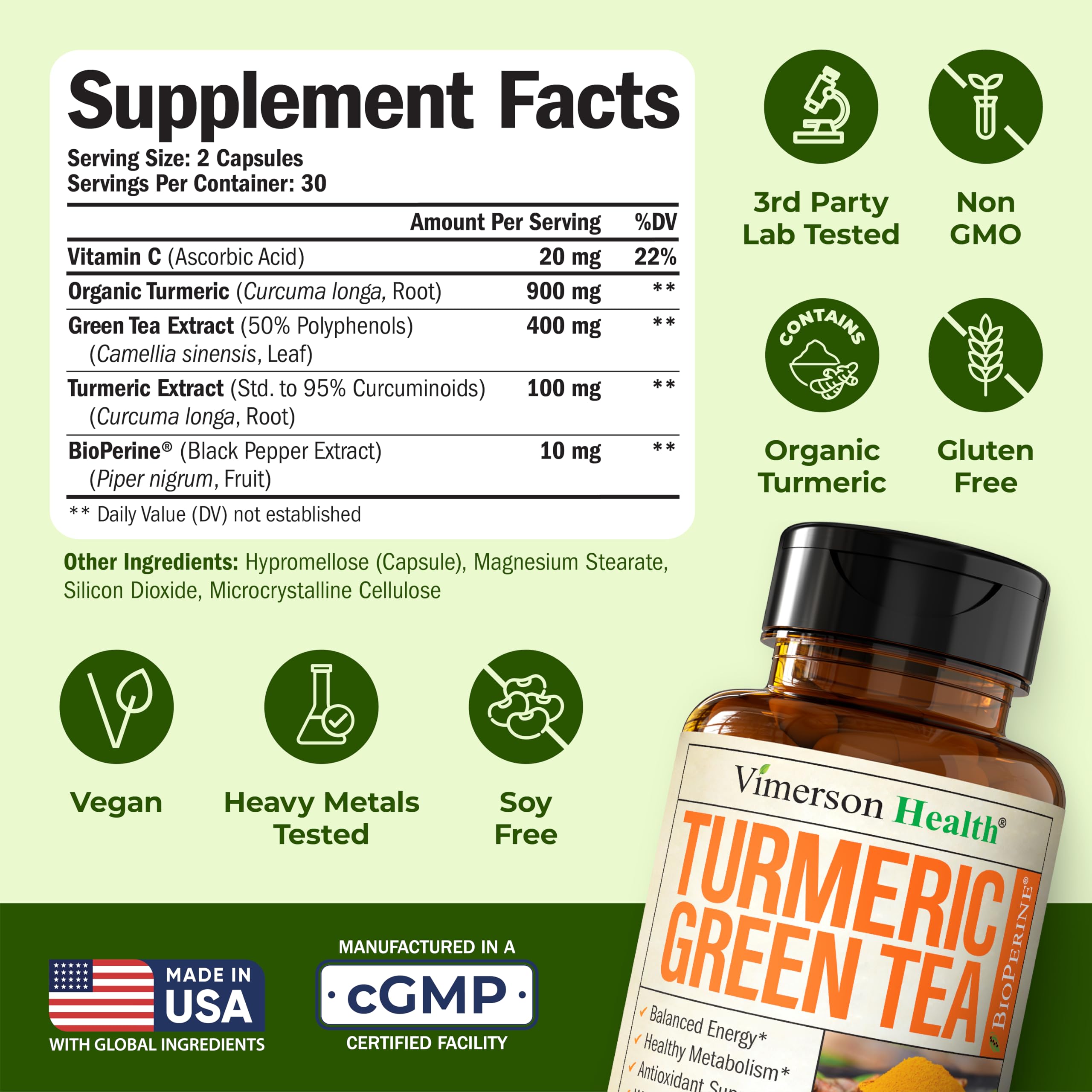 Vimerson Health Turmeric Curcumin Supplement 900mg side view
