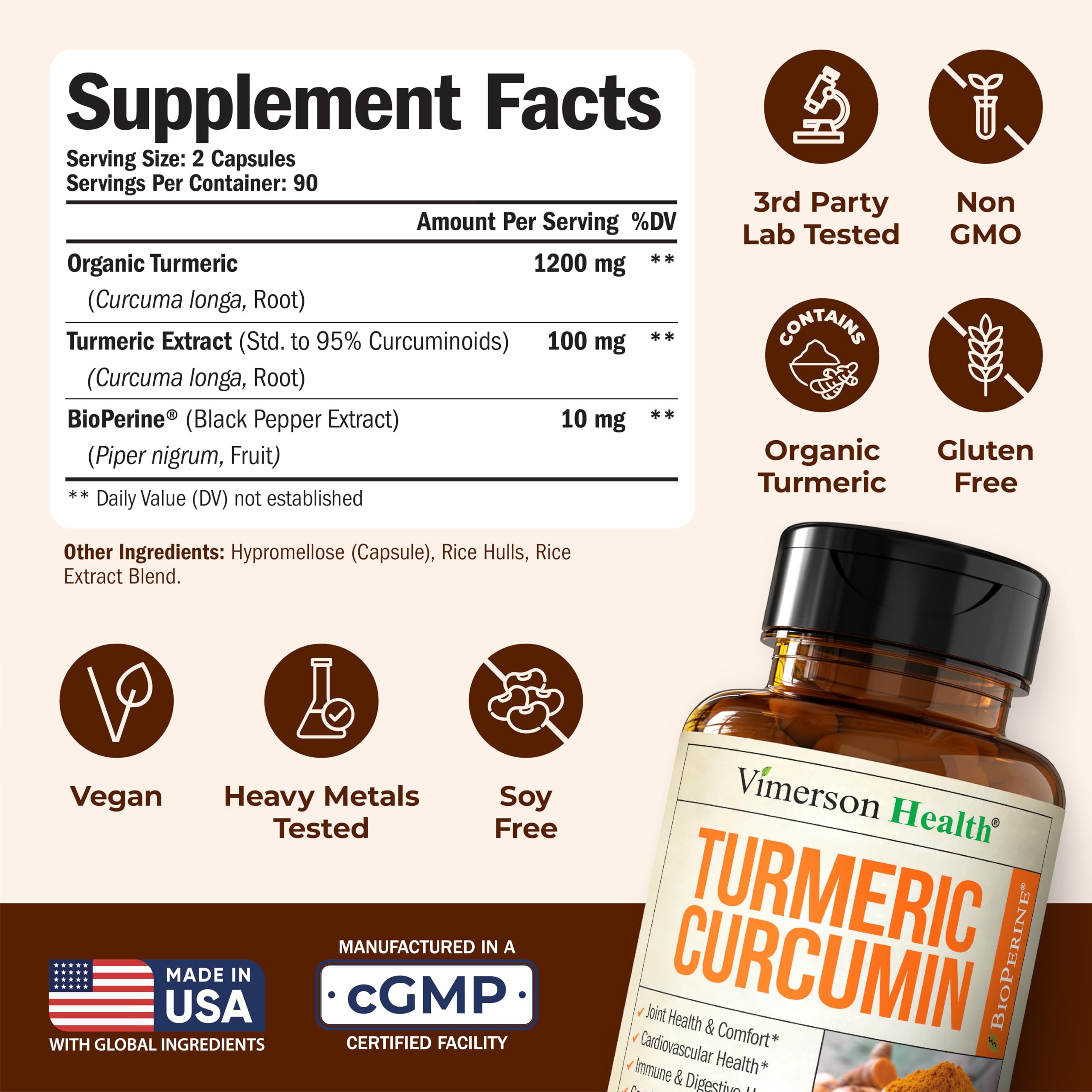 Vimerson Health Turmeric Curcumin Supplement capsules on a wooden surface