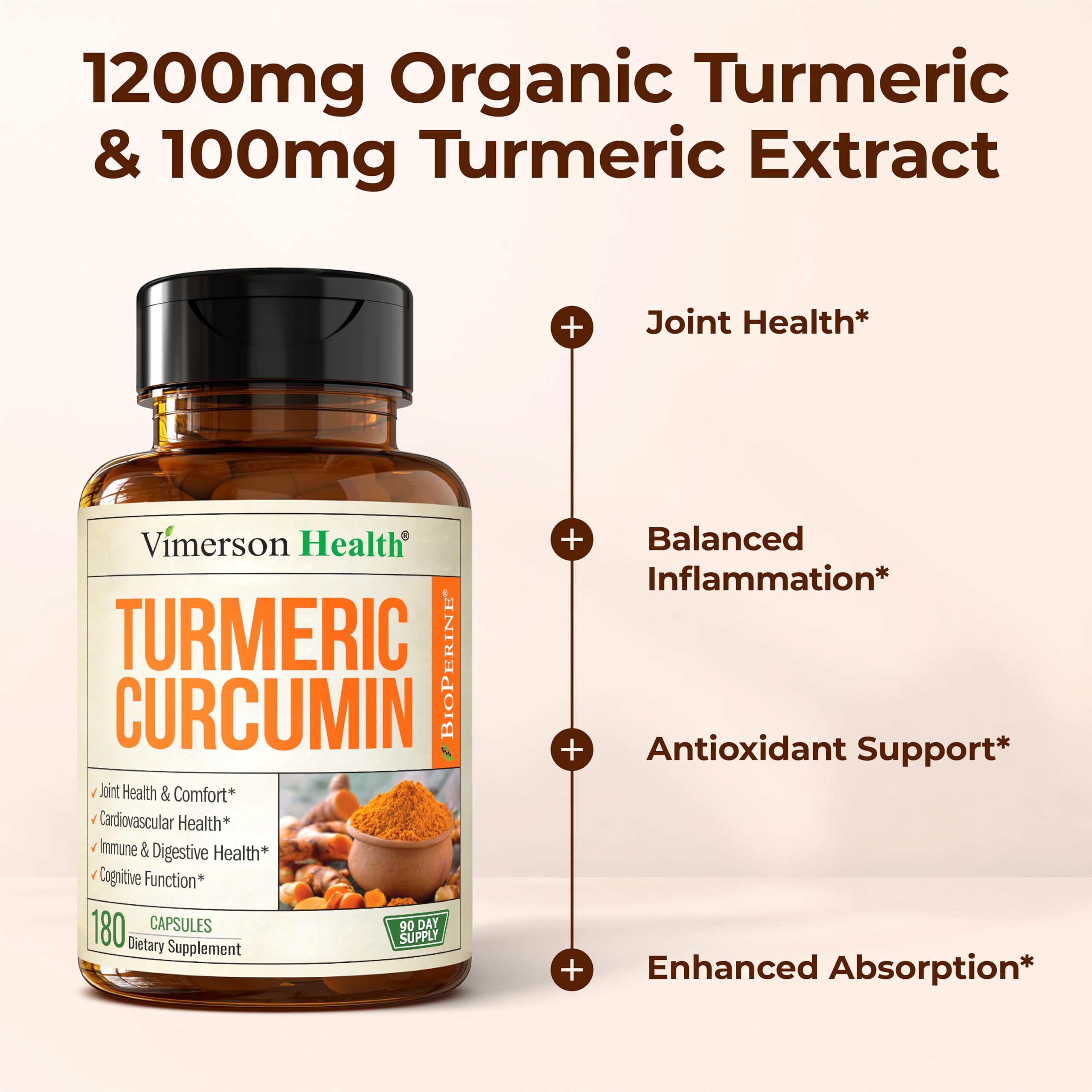 Vimerson Health Turmeric Curcumin Supplement with BioPerine label detail