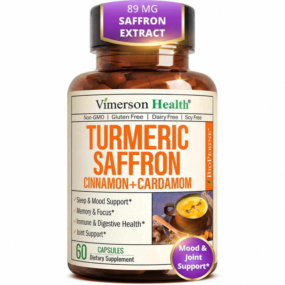 Vimerson Health Turmeric & Saffron Capsules 1000mg front view