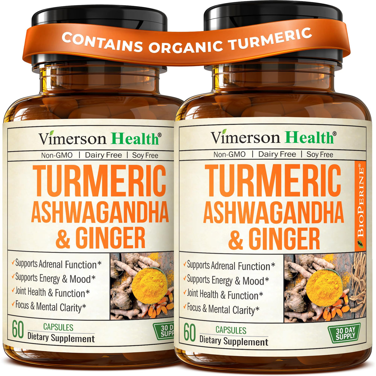 Vimerson Health Turmeric Supplement 60 Capsules front view