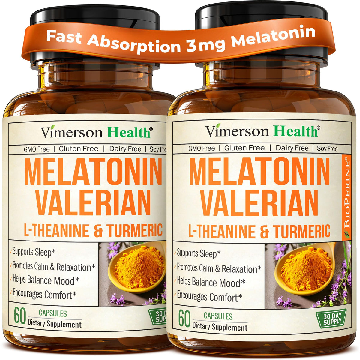 Vimerson Health Valerian Root Melatonin Capsules 3mg front view