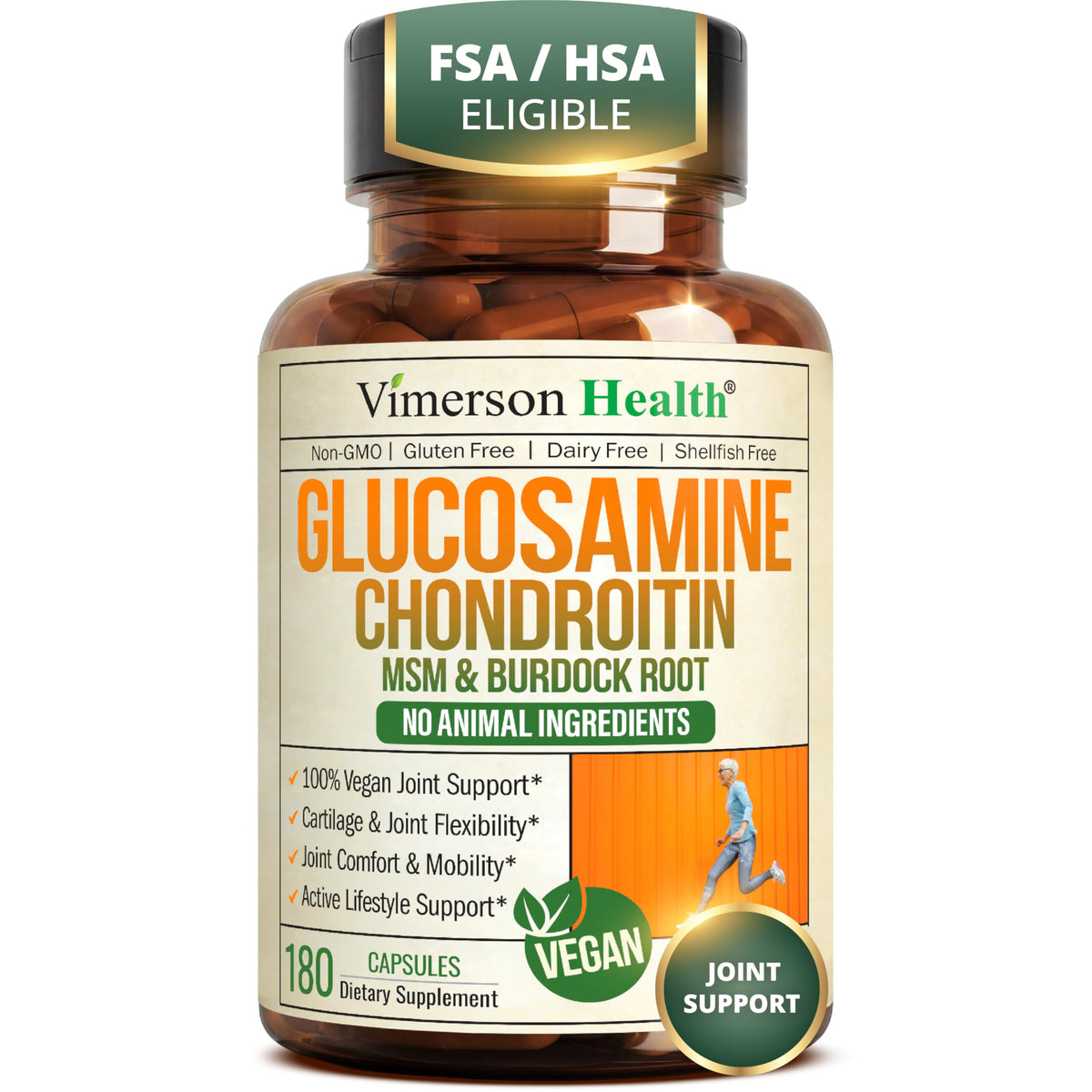 Vimerson Health Vegan Chondroitin & Glucosamine supplement bottle front view