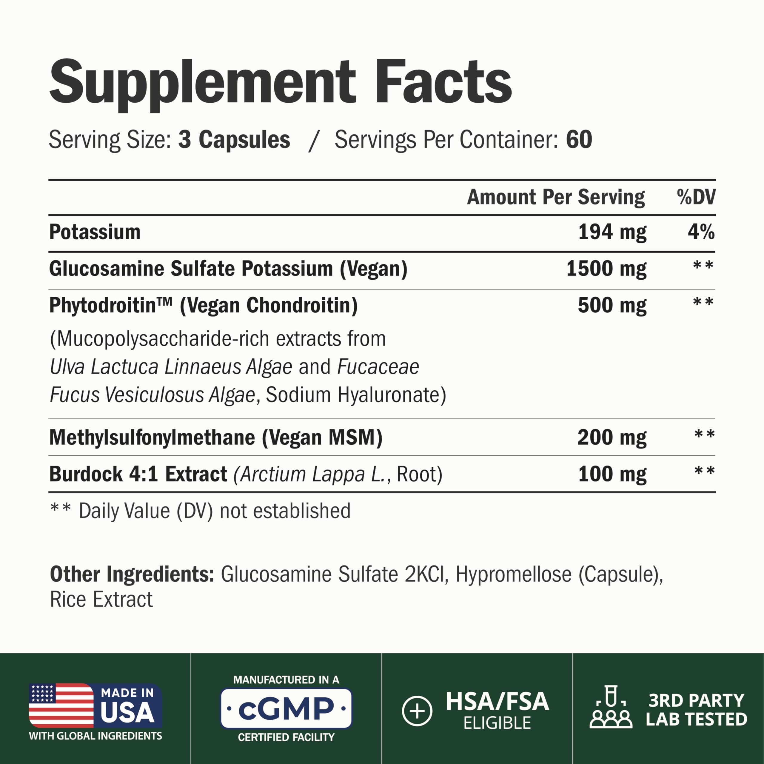 Vimerson Health Vegan Chondroitin & Glucosamine supplement capsules close-up