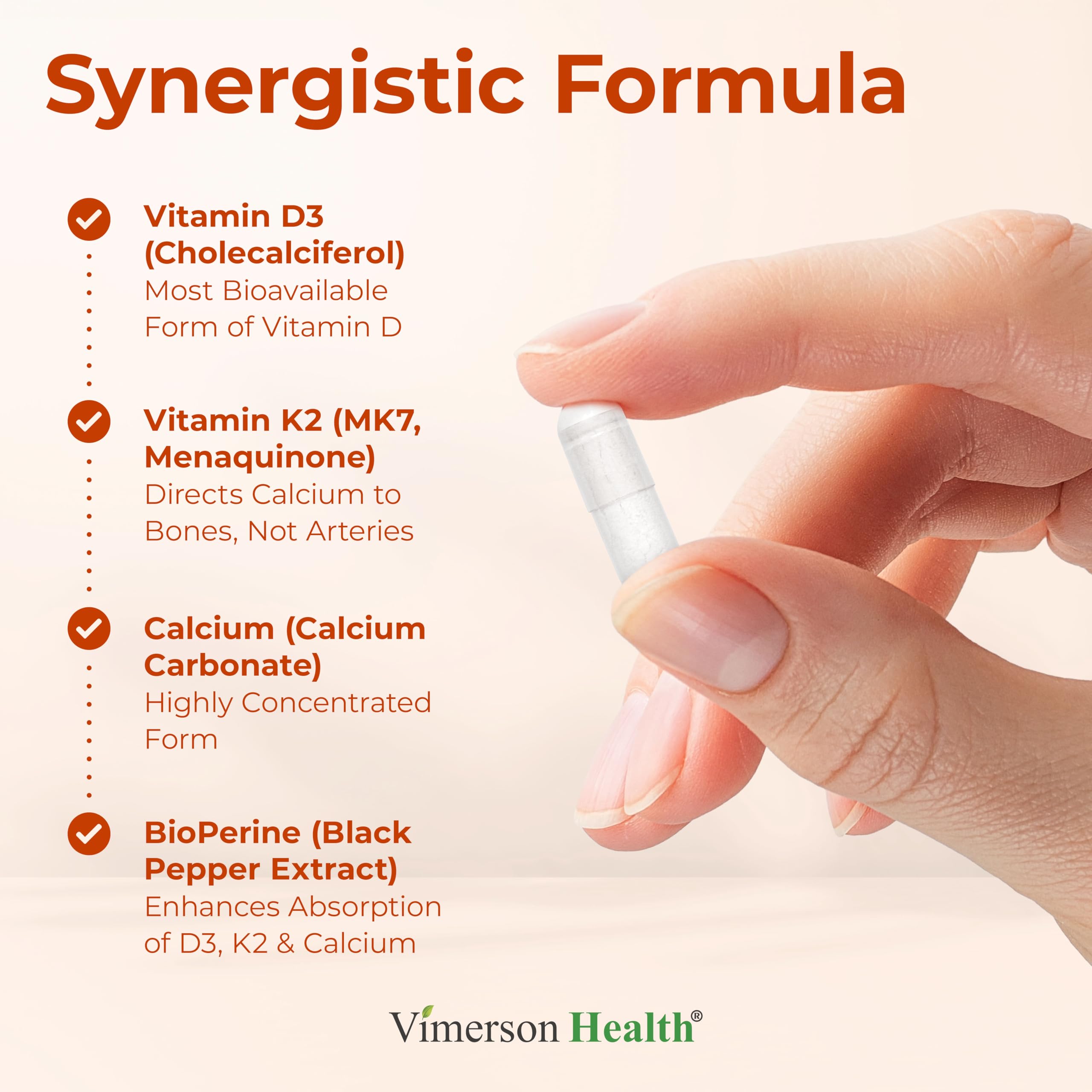 Vimerson Health Vitamin D3 & K2 with Calcium capsule in hand