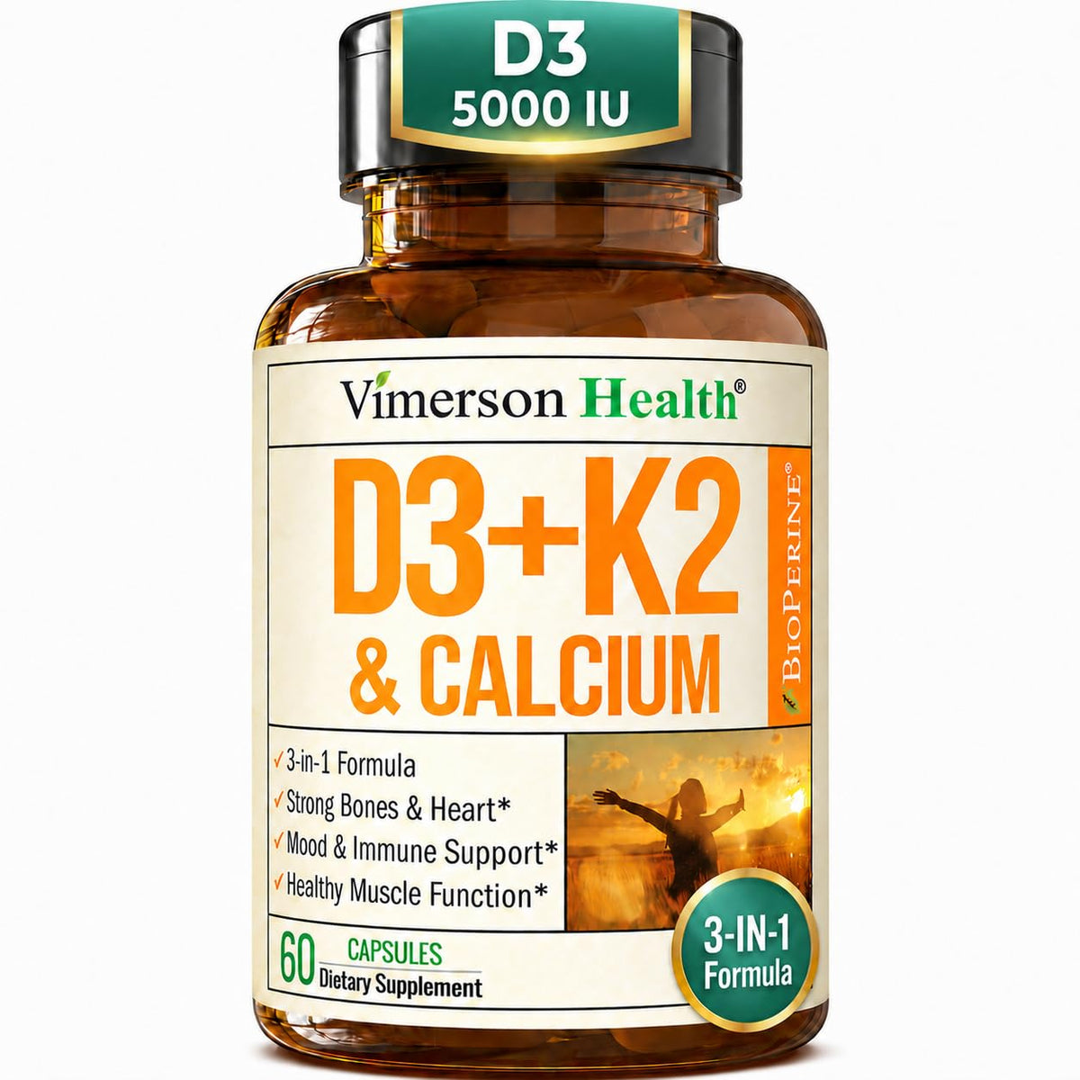 Vimerson Health Vitamin D3 & K2 with Calcium supplement front view
