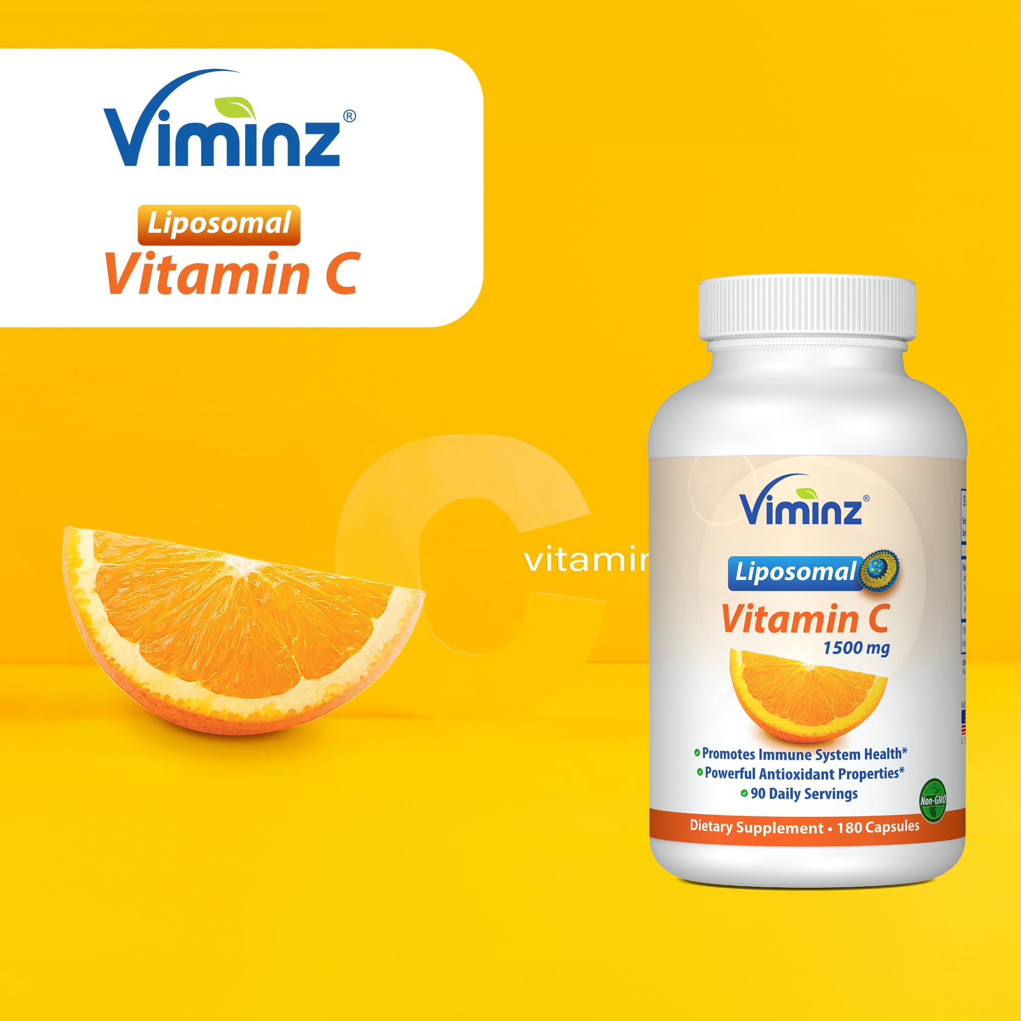 Viminz Liposomal Vitamin C 1500mg lifestyle scene with supplements