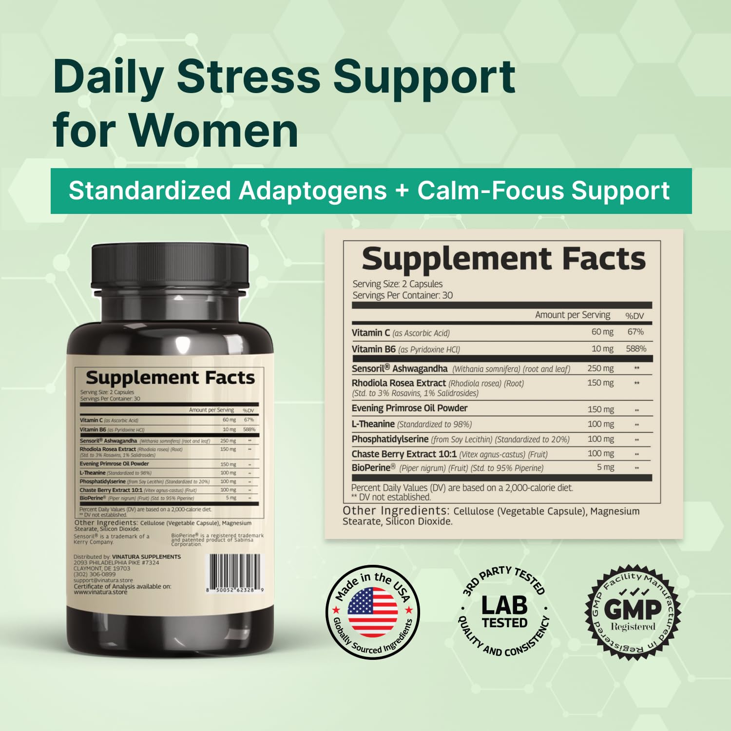 VINATURA Adrenal Support Capsules side view
