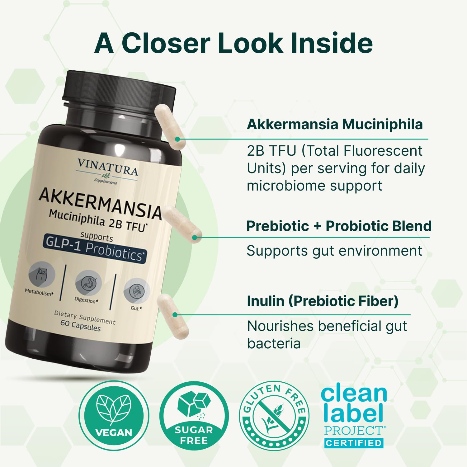 VINATURA Akkermansia Probiotic Supplement bottle back view