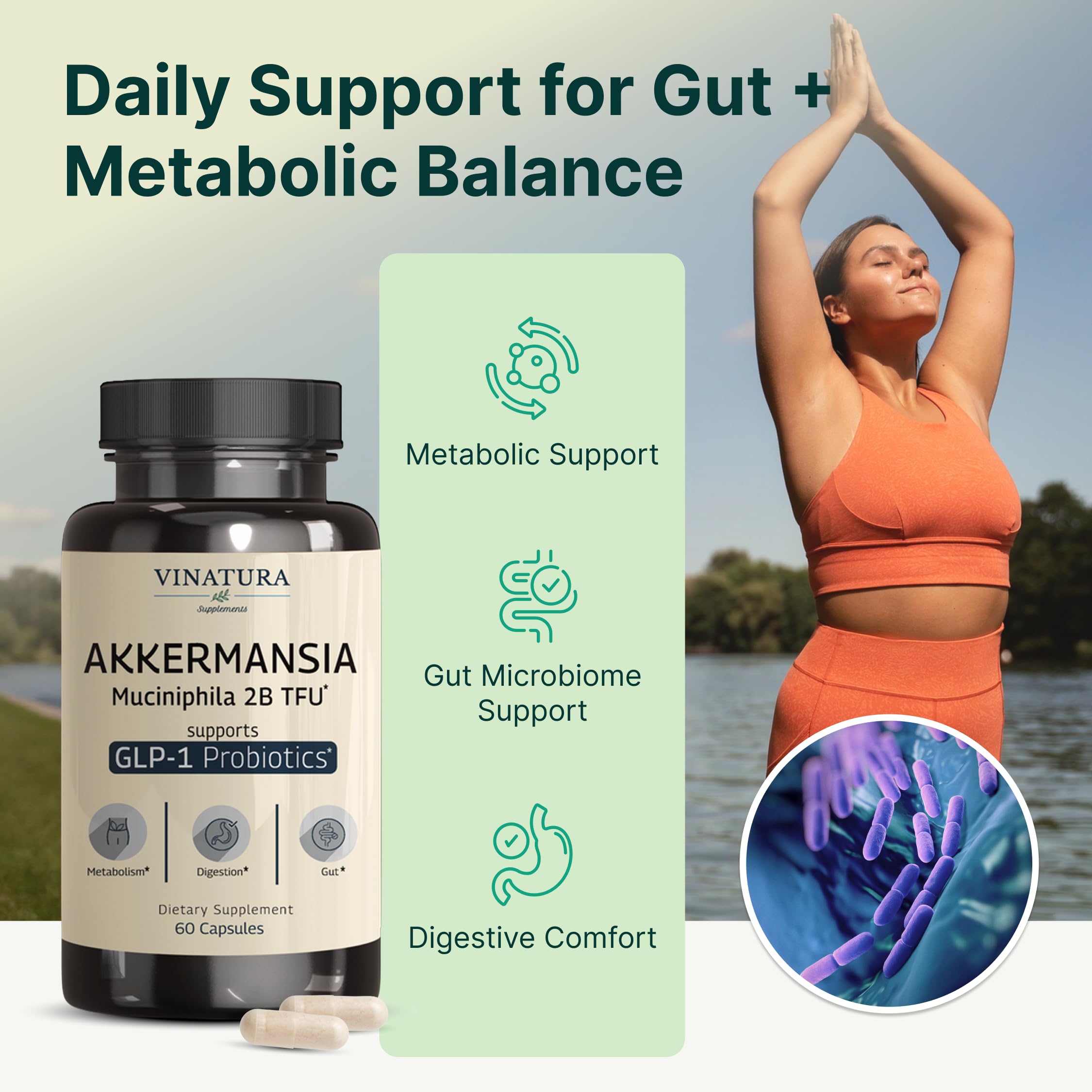 VINATURA Akkermansia Probiotic Supplement capsules close-up