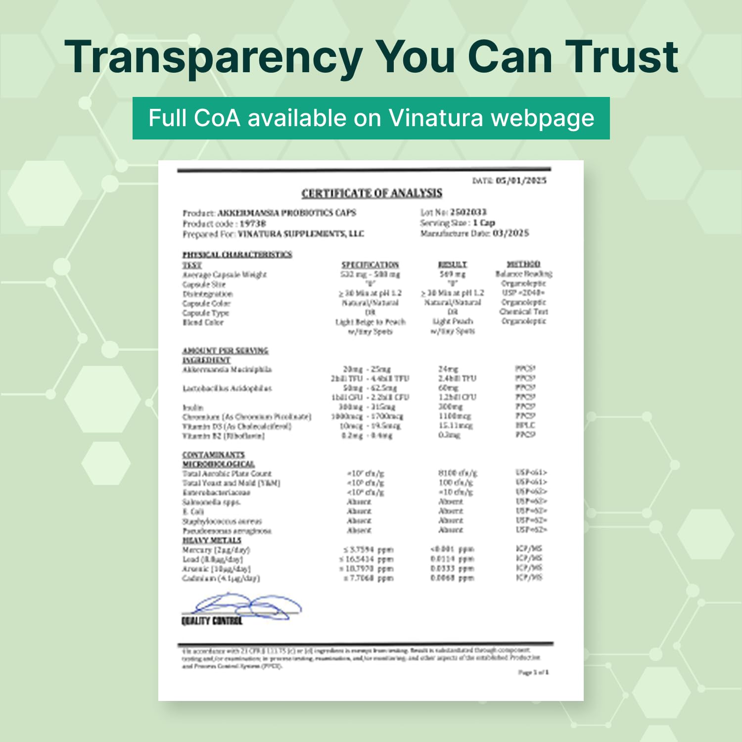 VINATURA Akkermansia Probiotic Supplement ingredients list