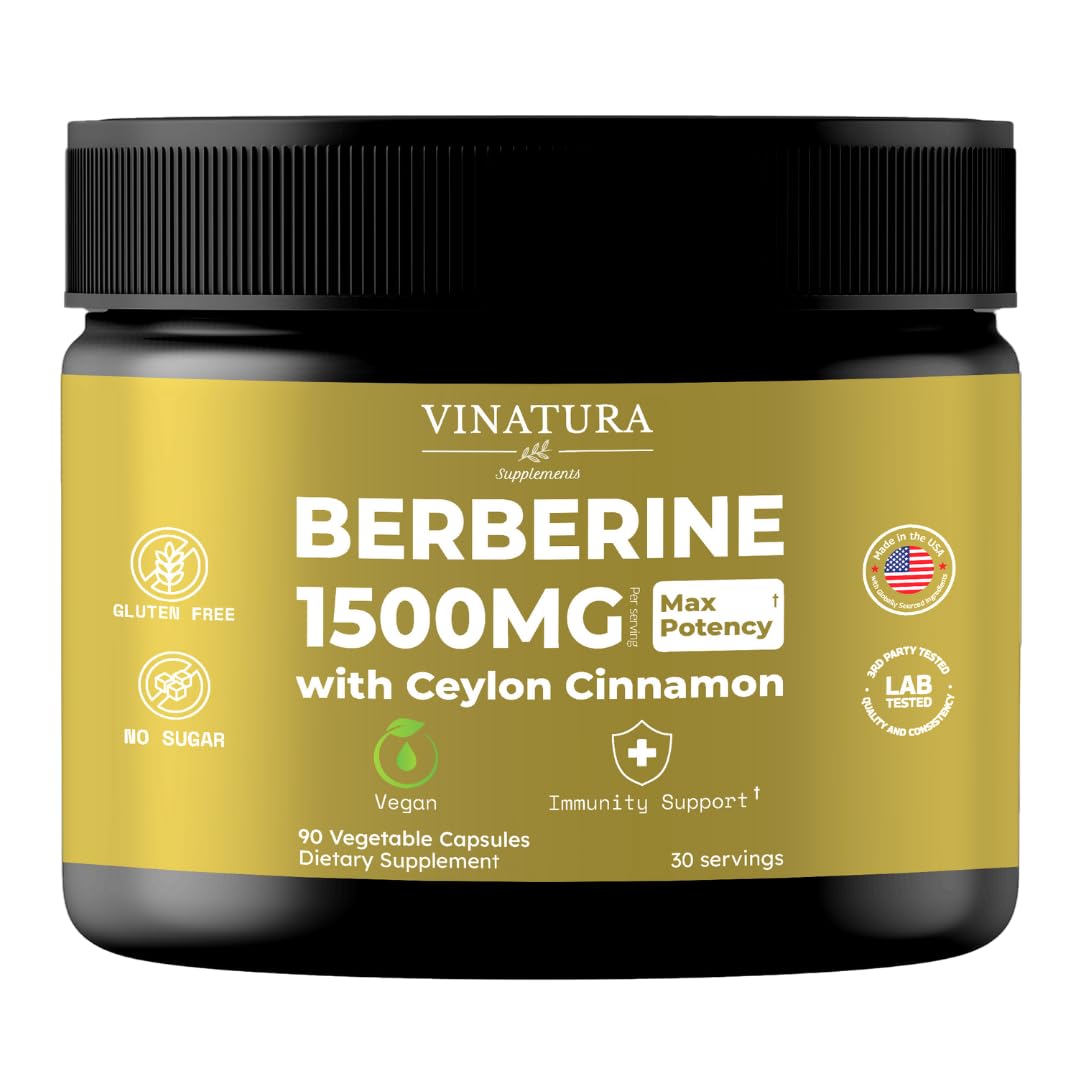 VINATURA Berberine 1500mg with Ceylon Cinnamon front view