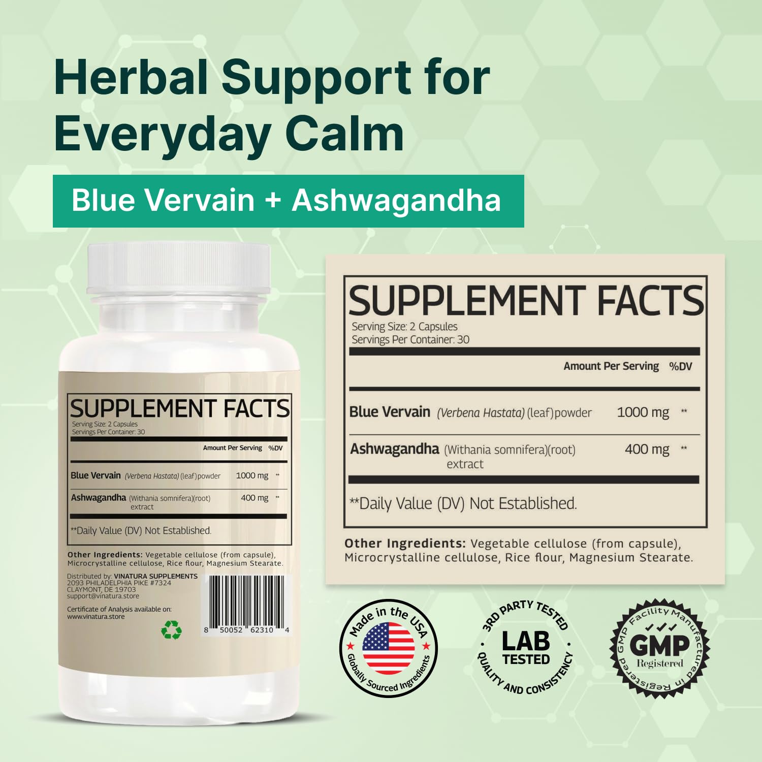 VINATURA Blue Vervain Advanced supplement capsules close-up