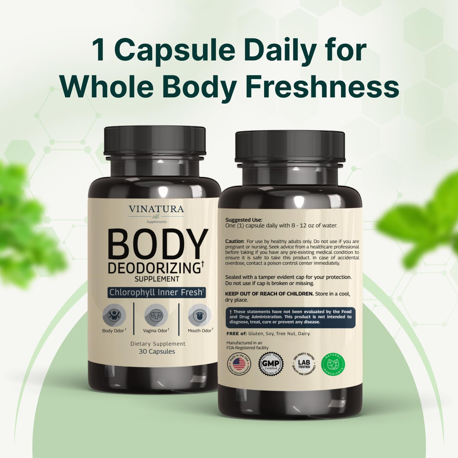 VINATURA Chlorophyll Capsules displayed with other supplements