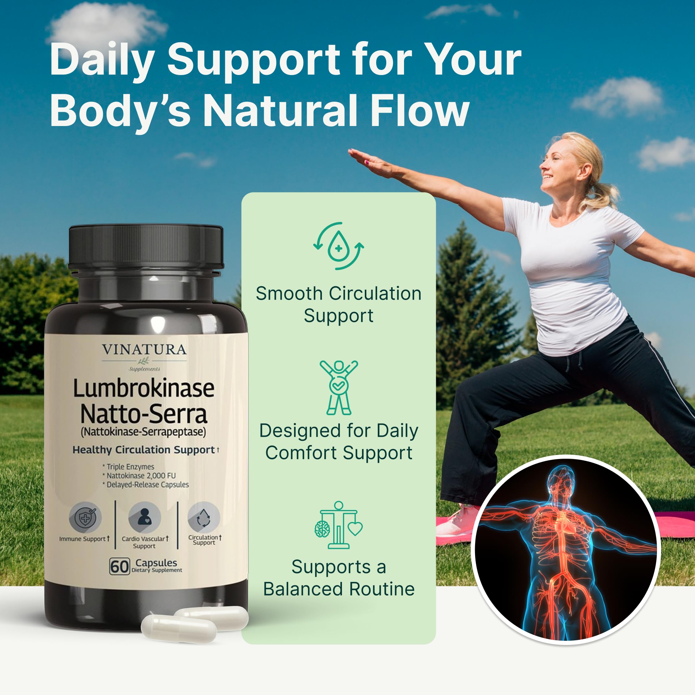 VINATURA Circulation Support Supplement capsules in a bowl