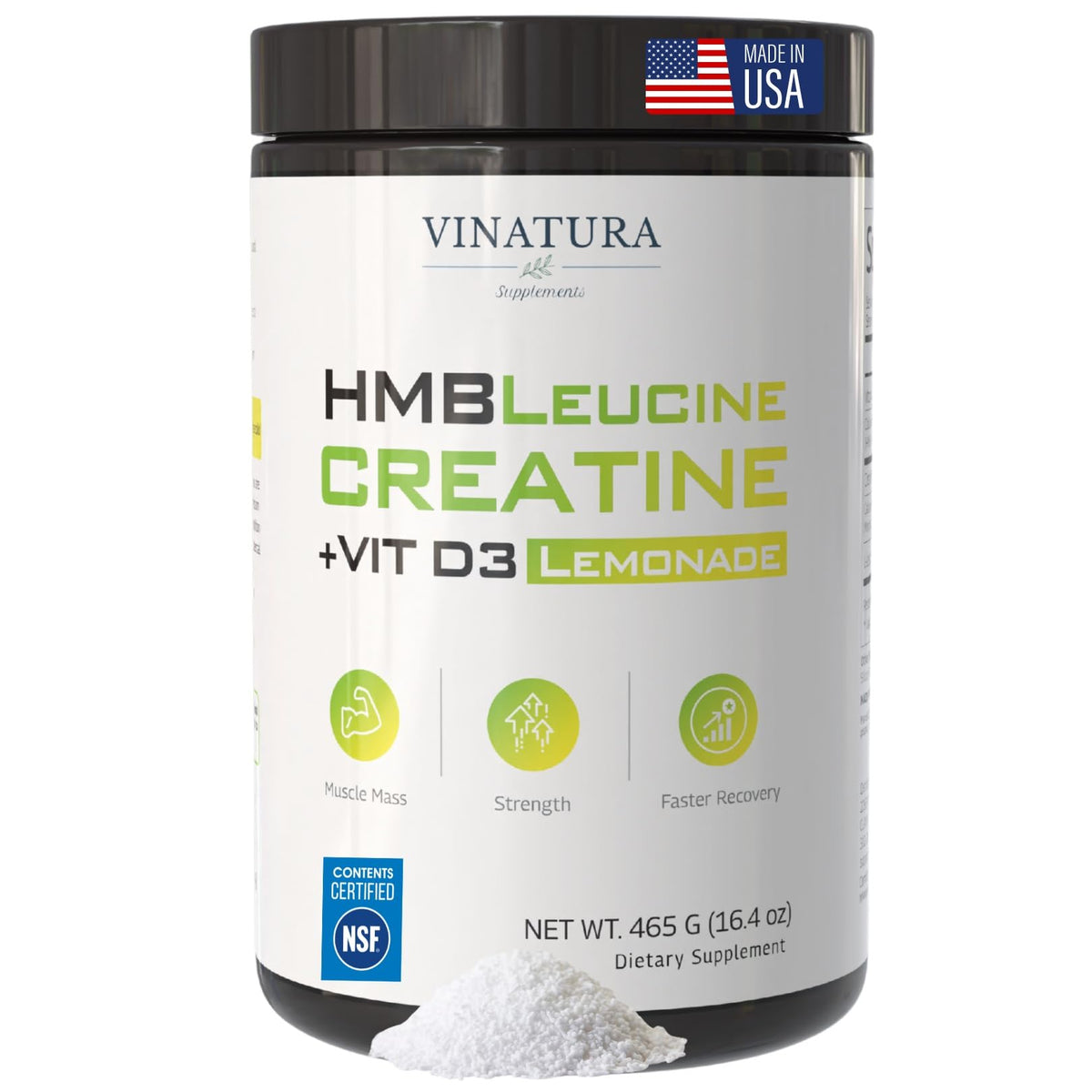VINATURA Creatine HMB Powder front view with lemonade flavour