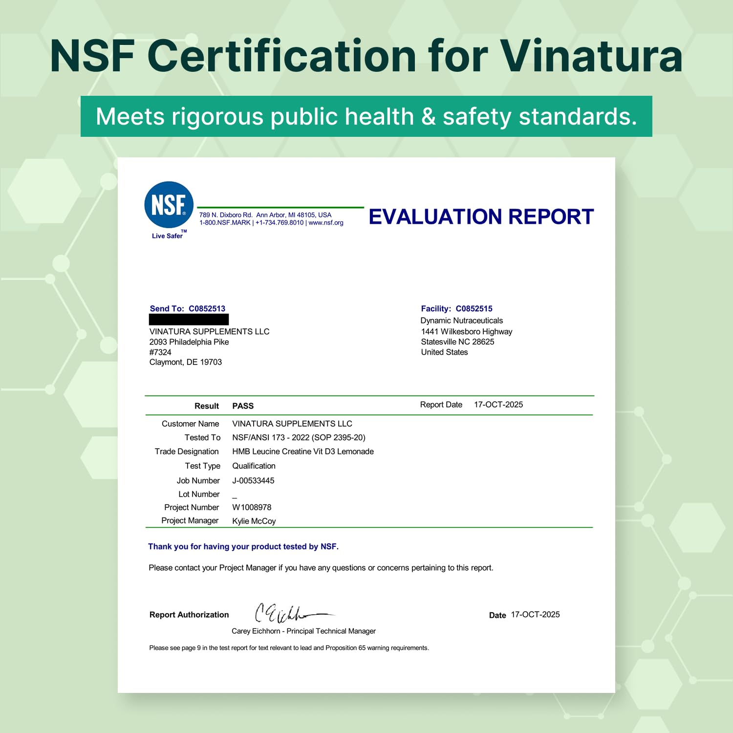 VINATURA Creatine HMB Powder nutritional information on back