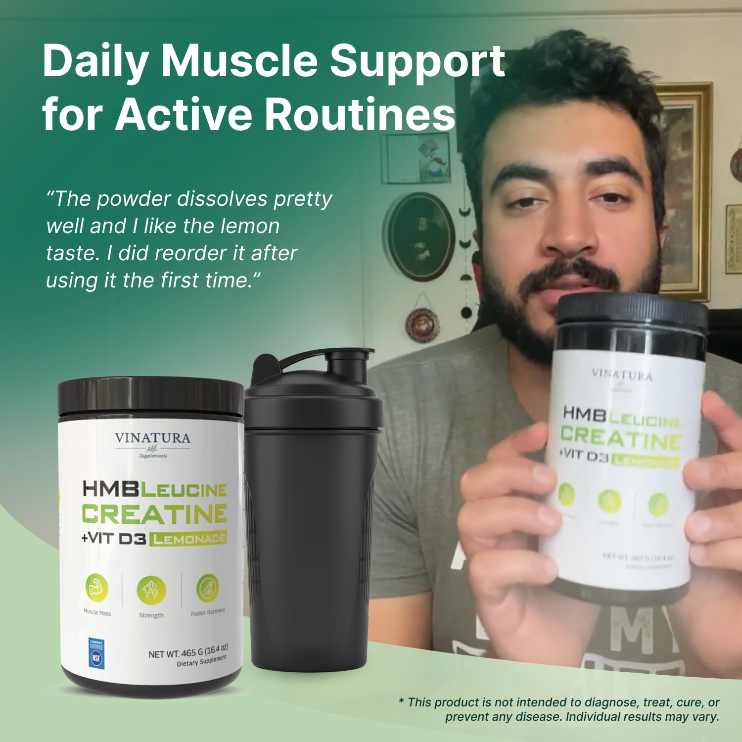 VINATURA Creatine HMB Powder serving suggestion with water