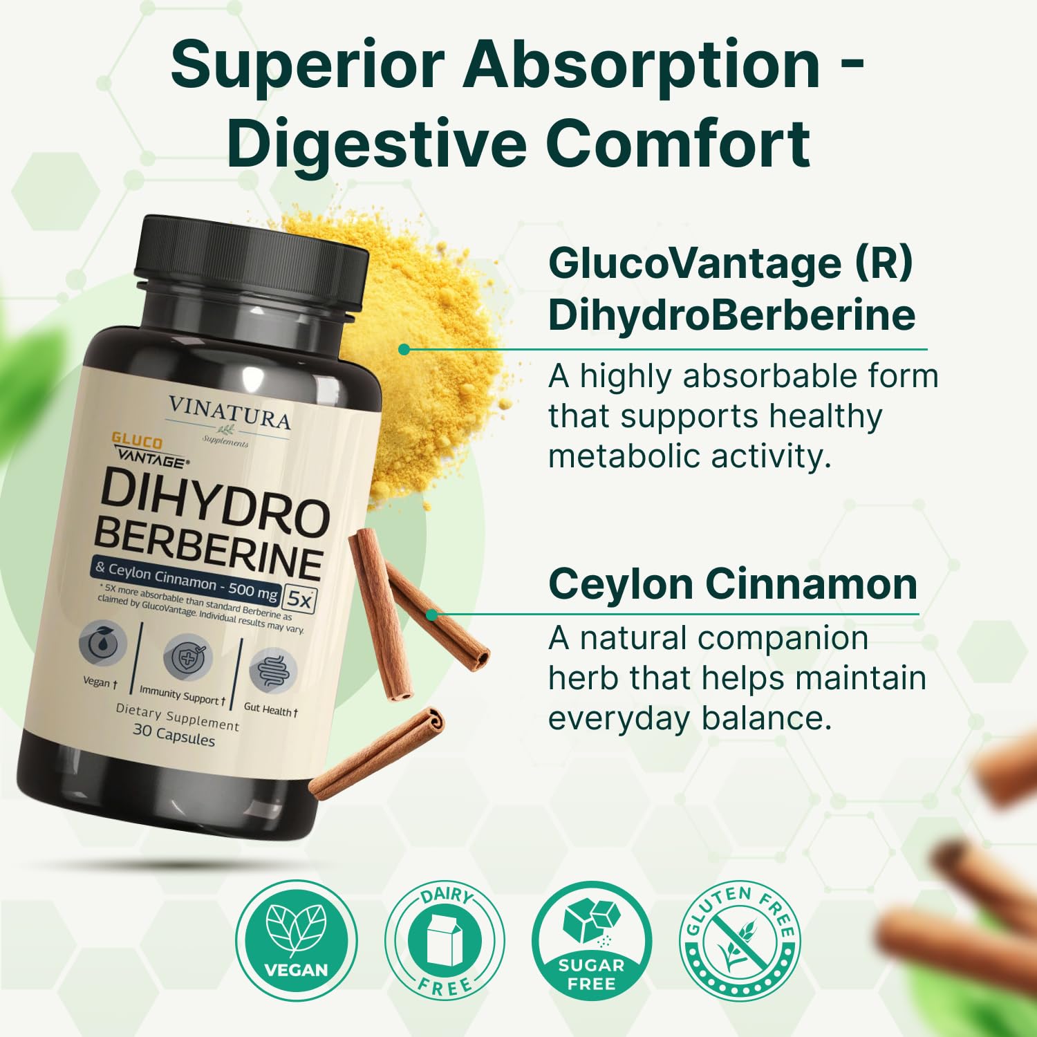 VINATURA Dihydroberberine with Ceylon Cinnamon 250mg capsules side view