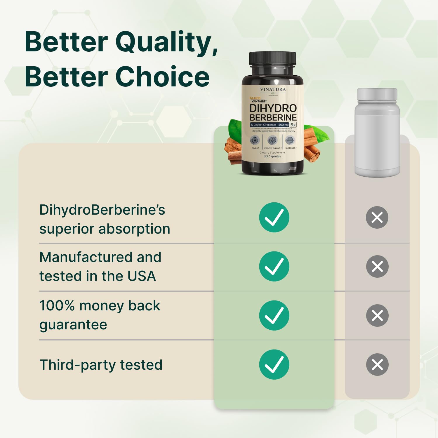 VINATURA Dihydroberberine with Ceylon Cinnamon capsules in a wellness setting