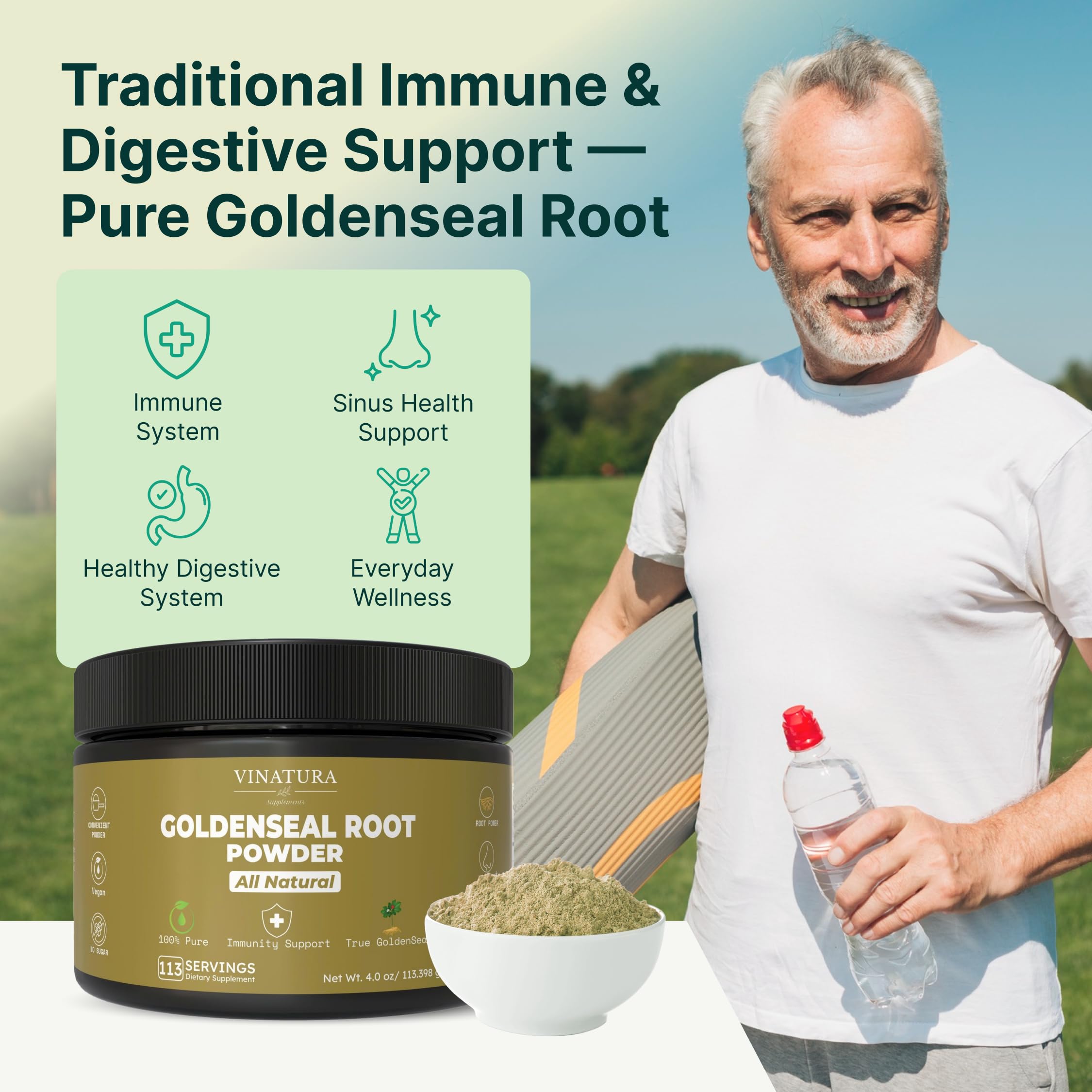 VINATURA Goldenseal Root Powder 4OZ with measuring spoon