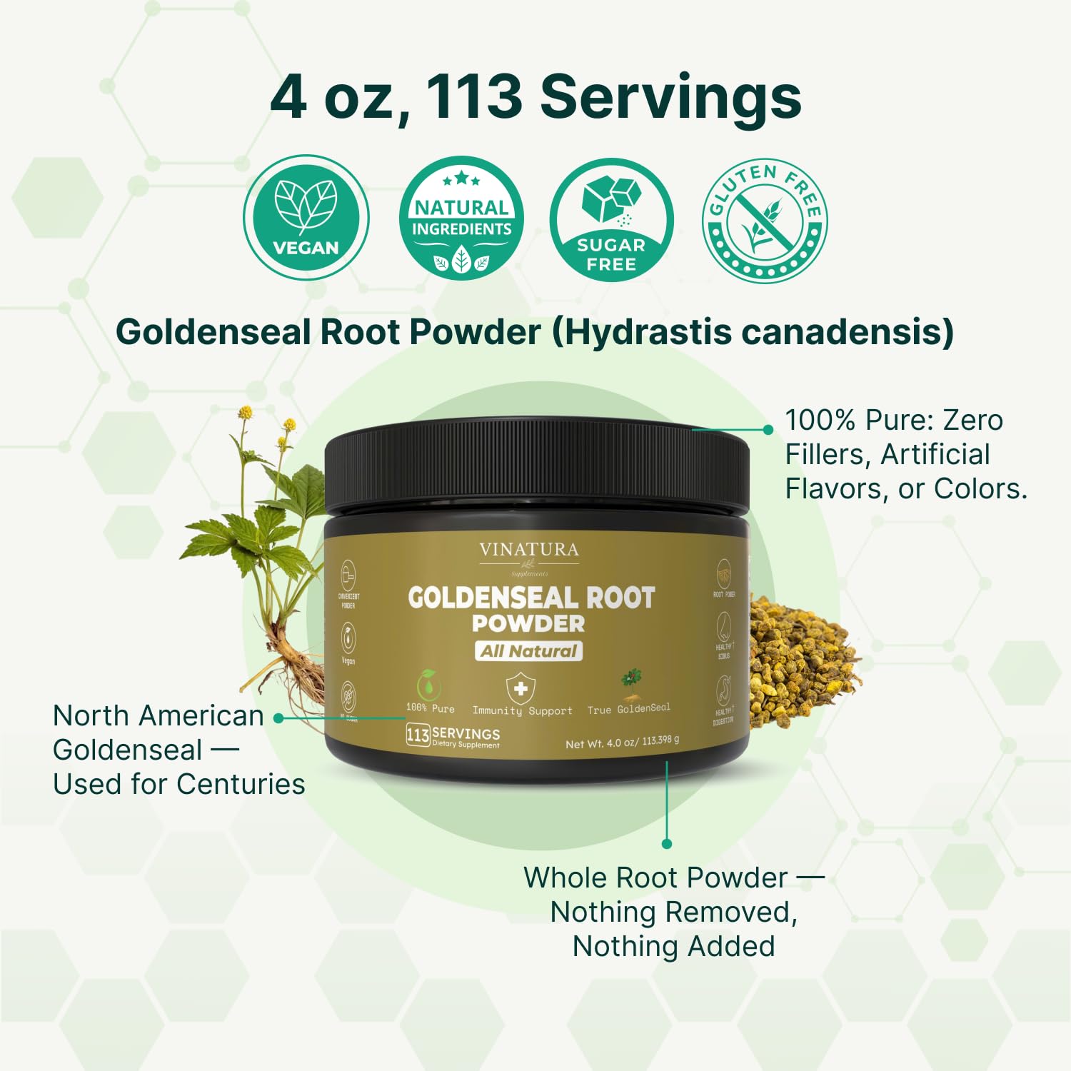 VINATURA Goldenseal Root Powder mixed in a glass of water