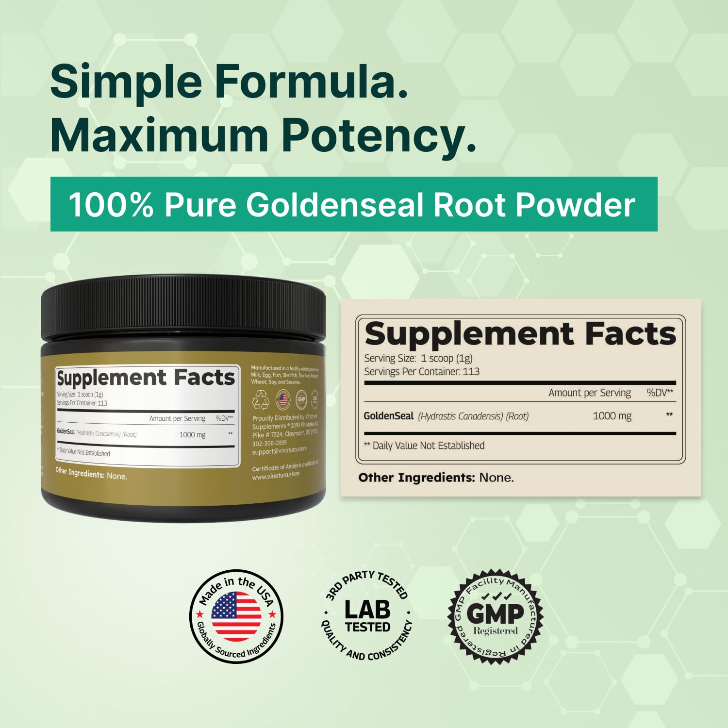 VINATURA Goldenseal Root Powder packaging side view