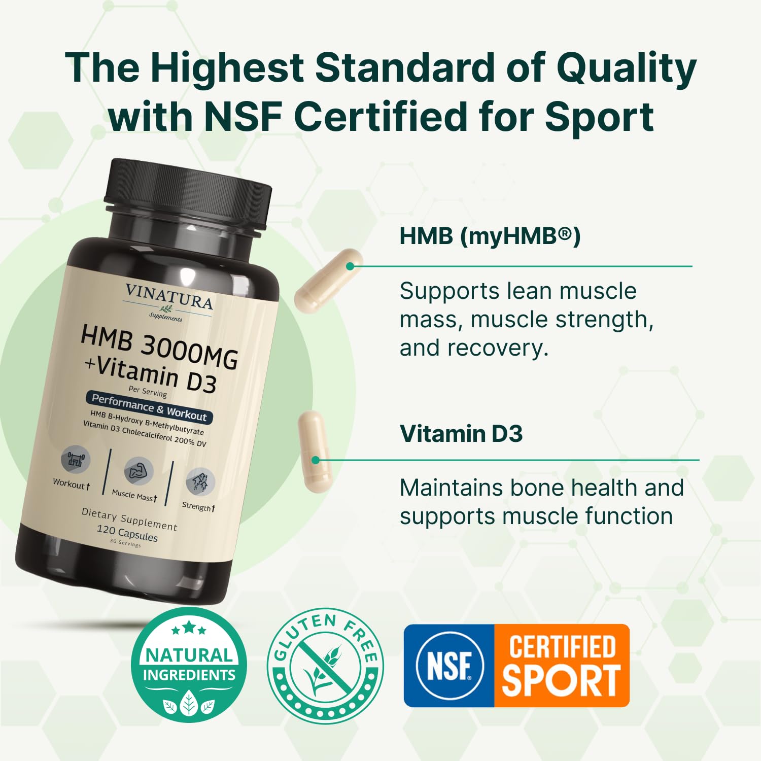 VINATURA HMB Supplements 3000mg side view showing capsule details
