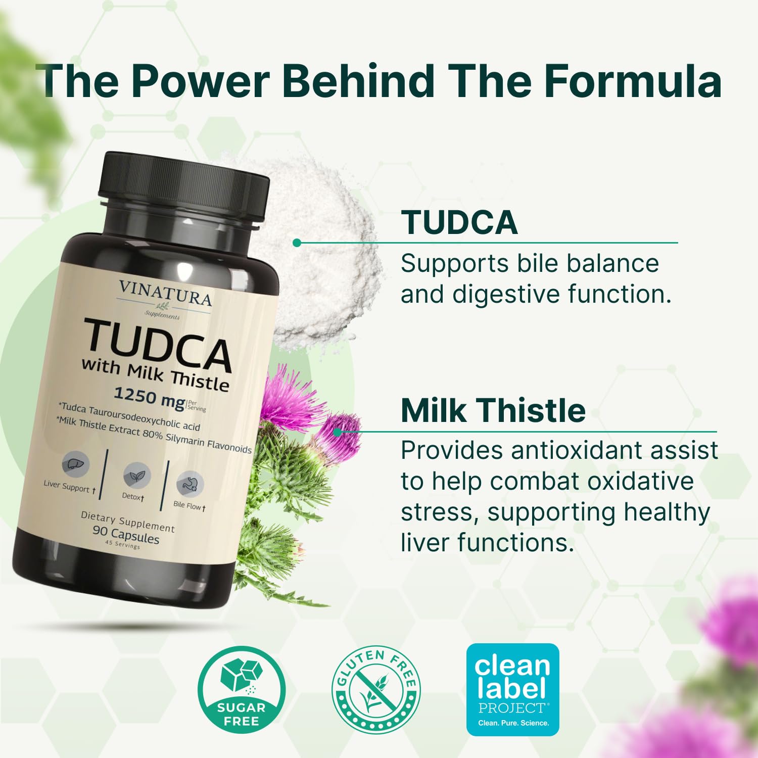 VINATURA Milk Thistle TUDCA 1250mg 90 Capsules side view