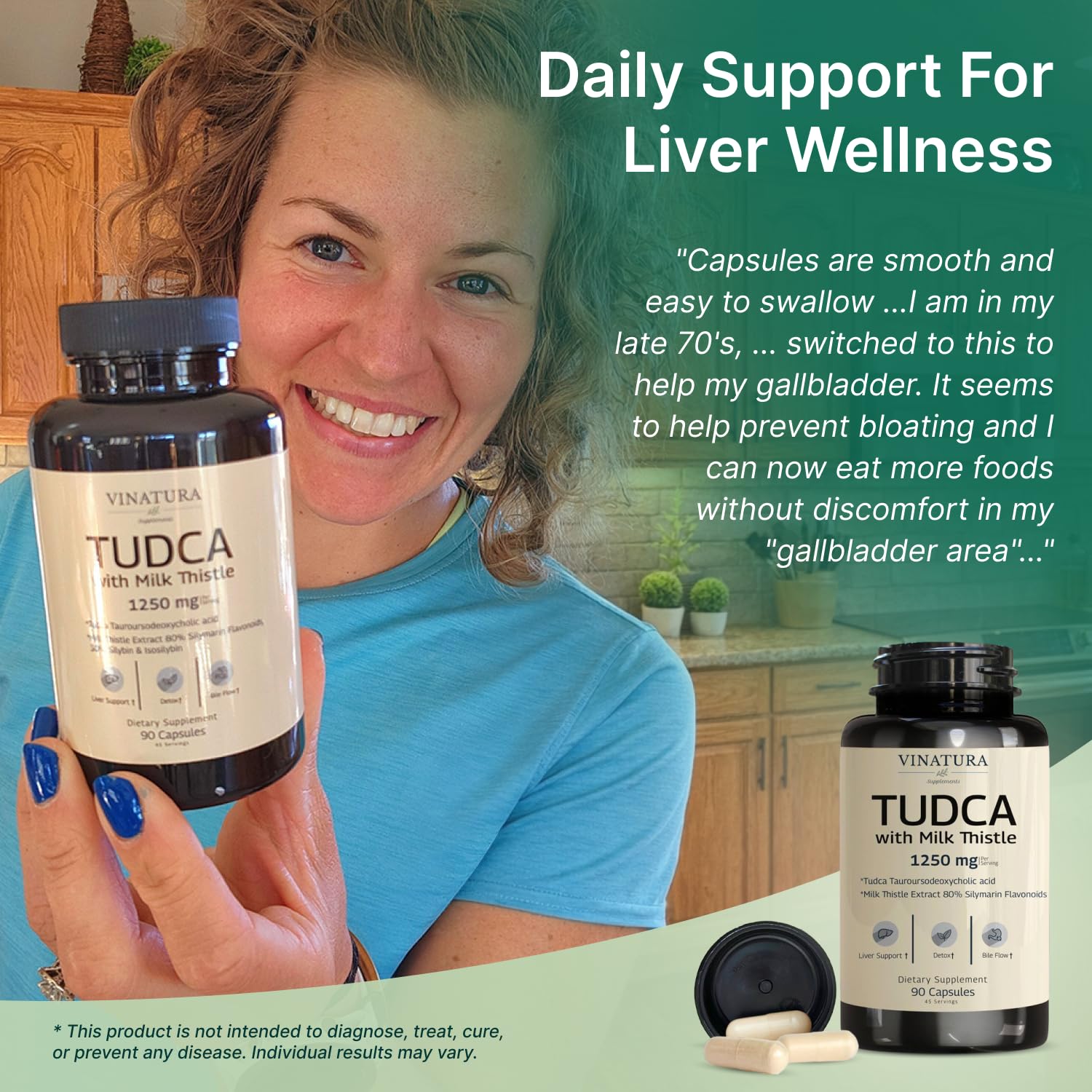VINATURA Milk Thistle TUDCA 1250mg capsules with measuring spoon