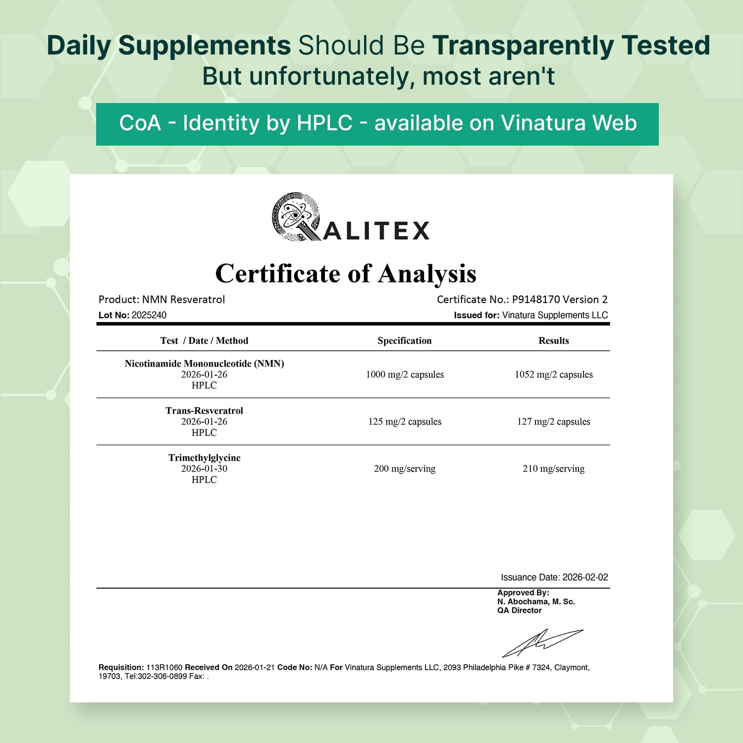 VINATURA NMN Resveratrol Supplement 1000mg packaging