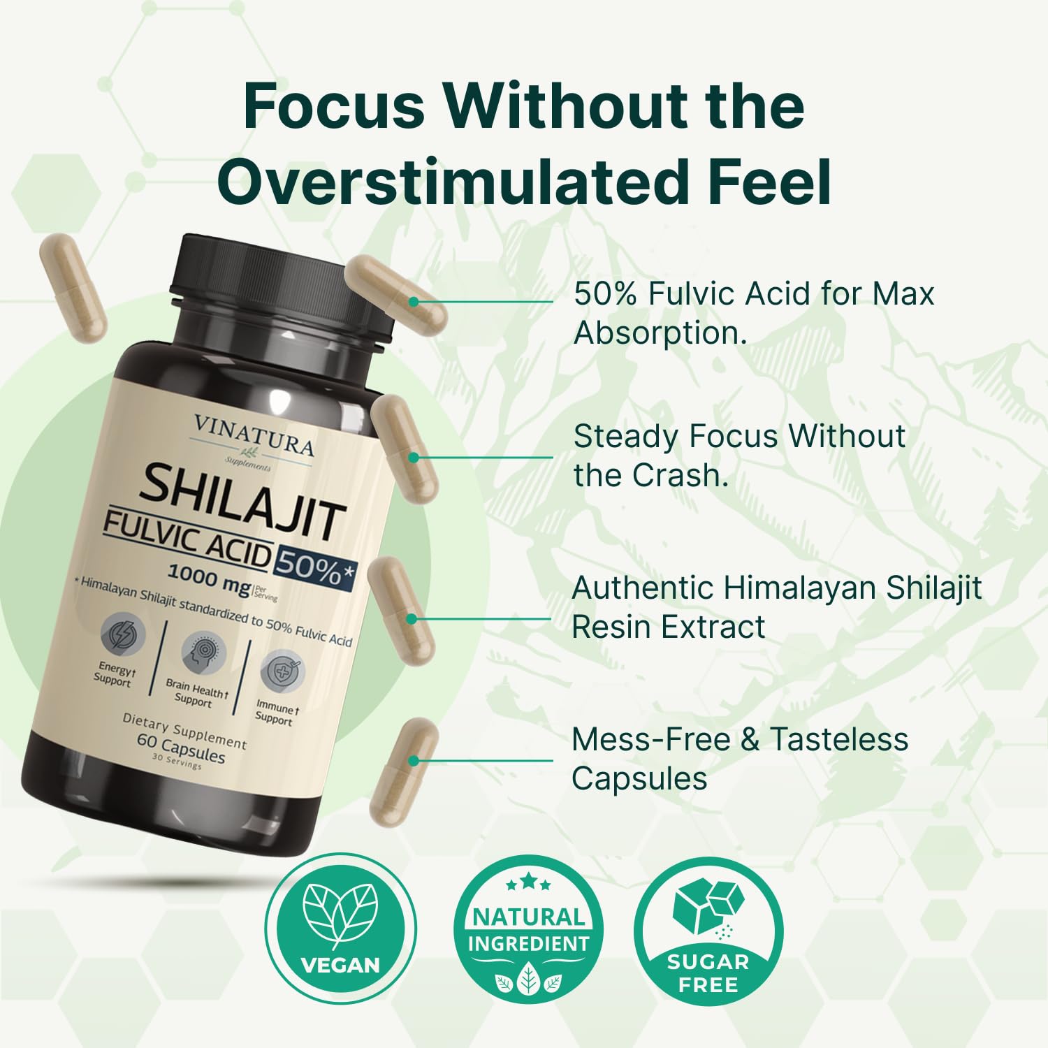 VINATURA Shilajit Capsules bottle with white background