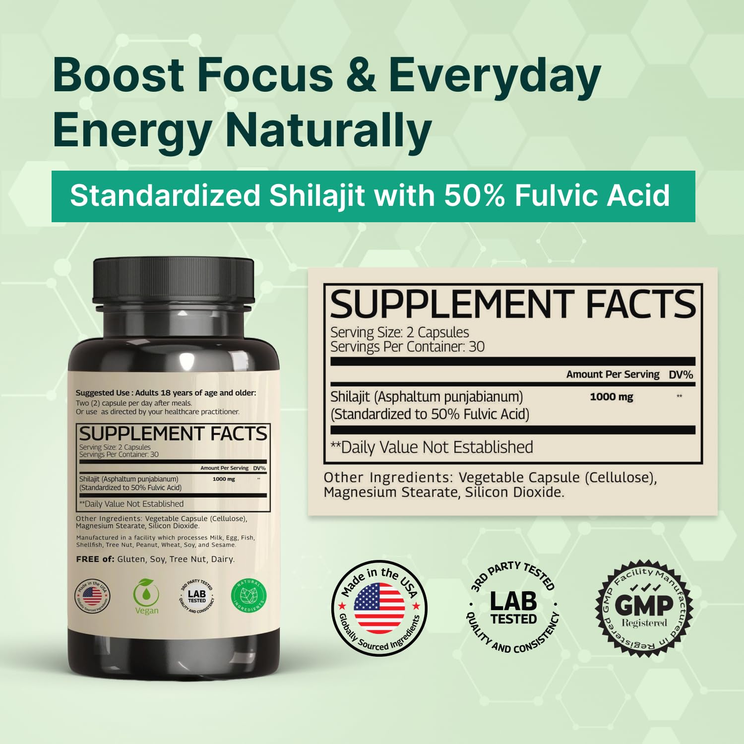 VINATURA Shilajit Capsules showing label and dosage information