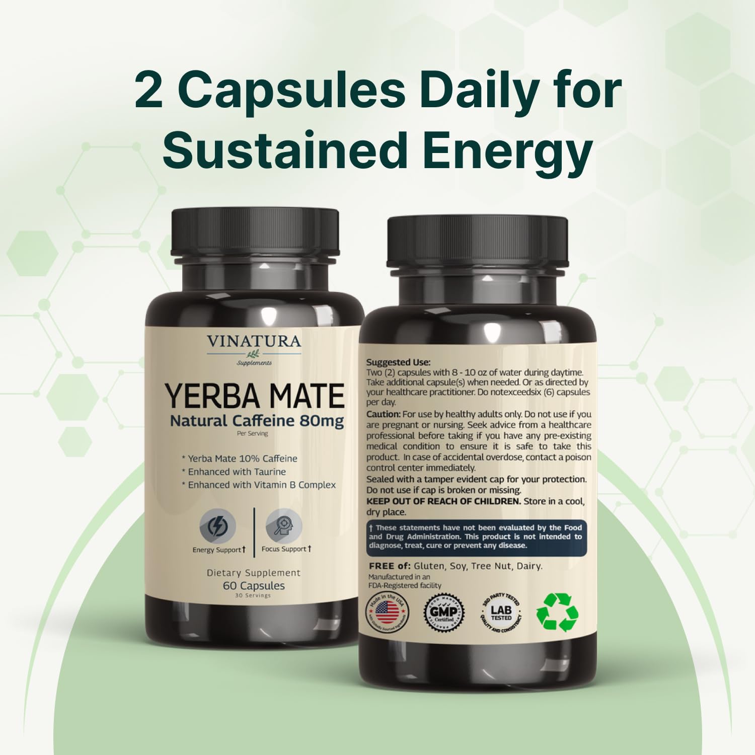 VINATURA Yerba Mate B-Complex capsules in hand