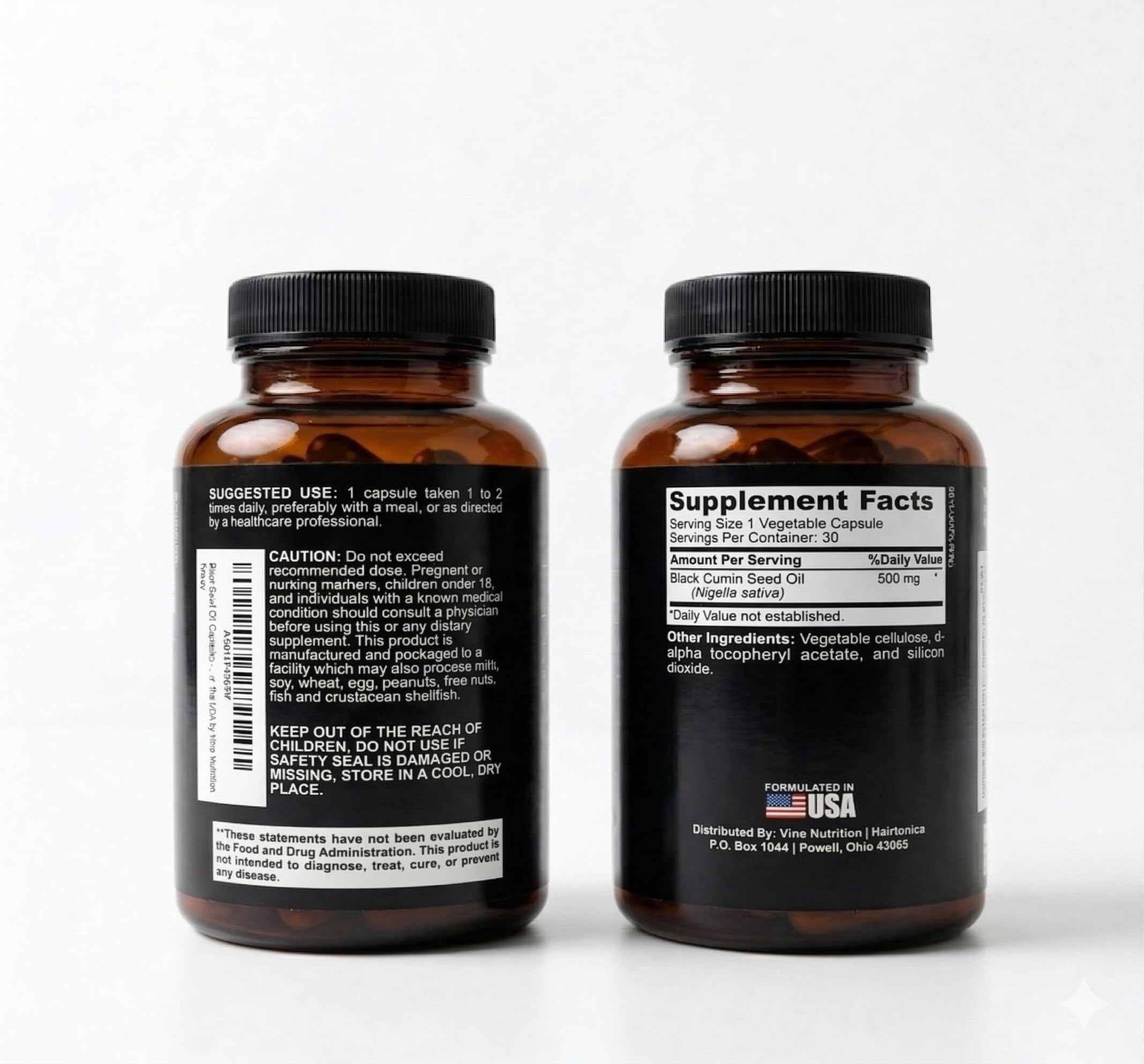 Vine Nutrition Black Seed Oil 1000MG 90 softgels side view