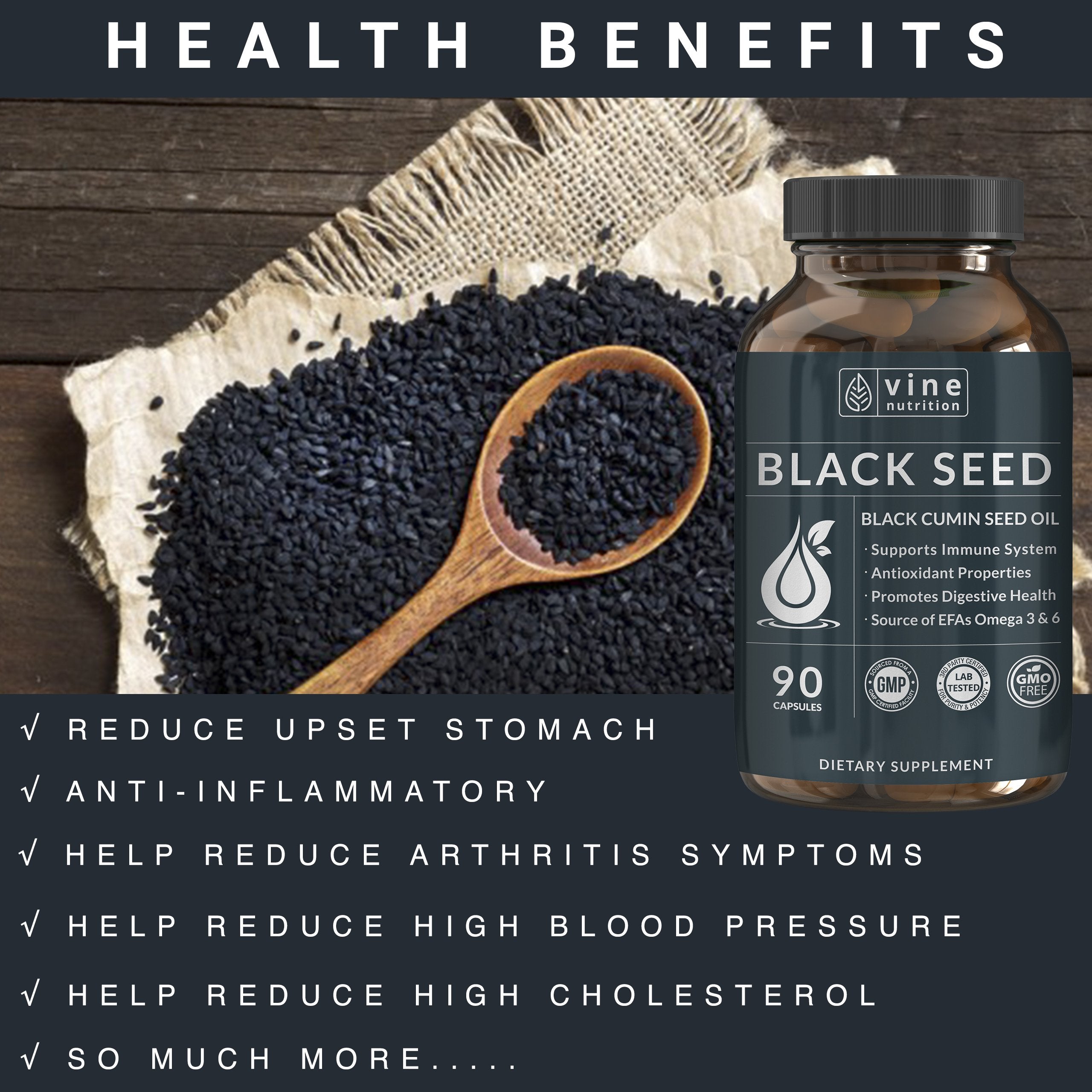 Vine Nutrition Black Seed Oil 1000MG softgels close-up