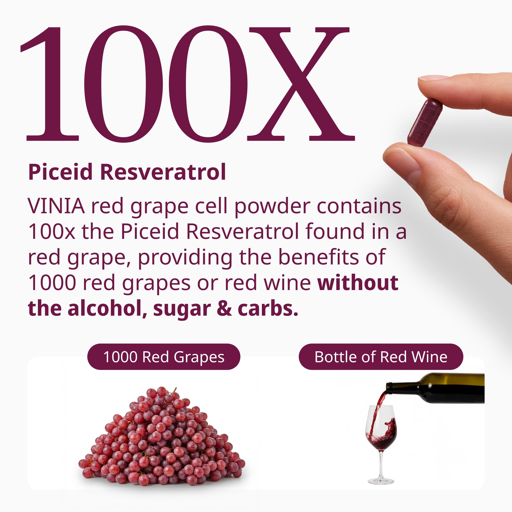 VINIA Resveratrol Supplement back view with nutritional information