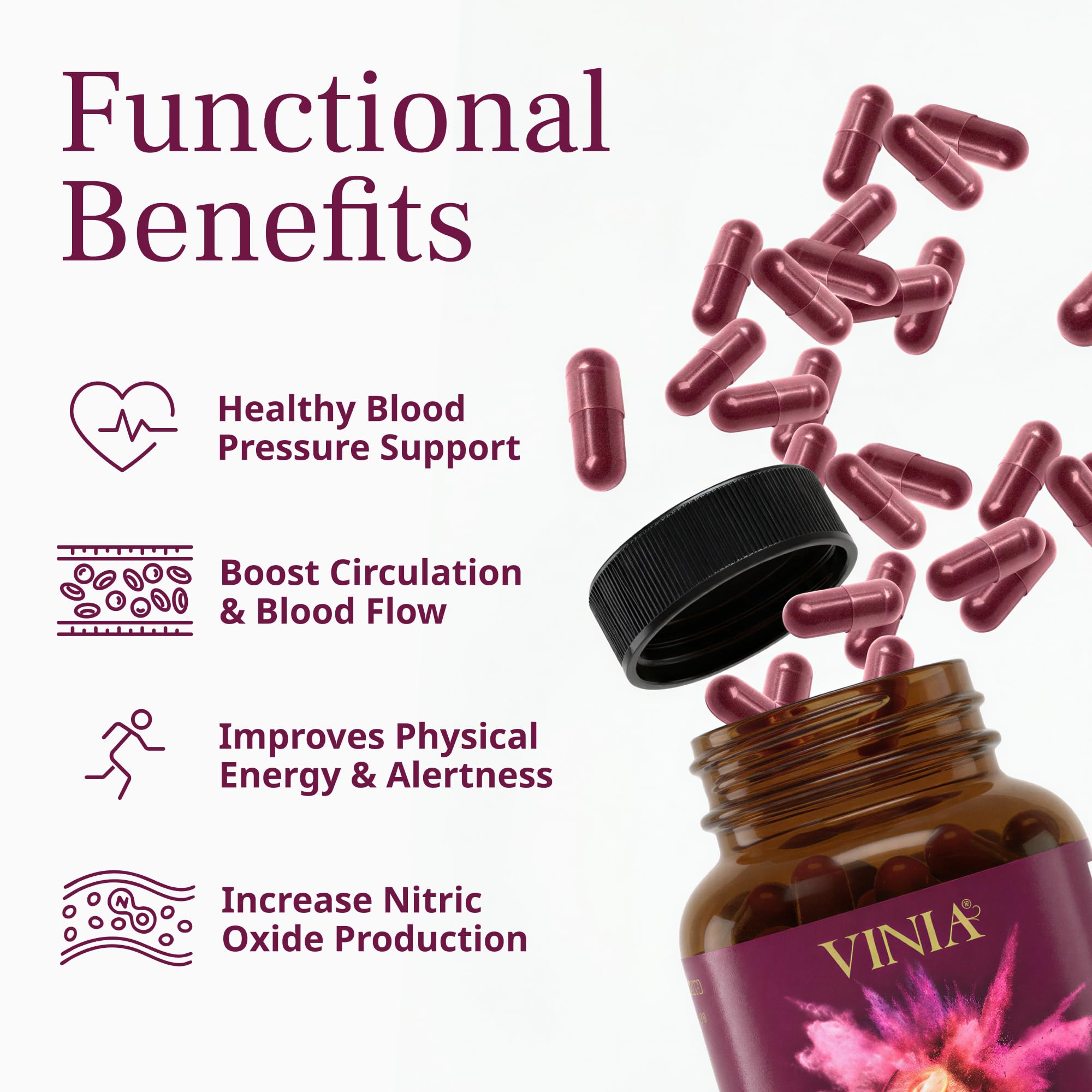 VINIA Resveratrol Supplement side view showing ingredients