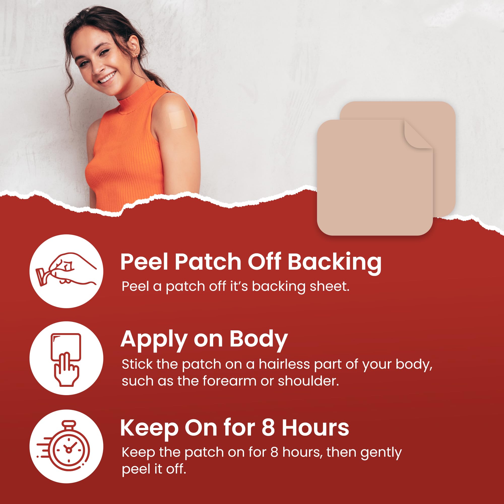 VIORY Iron Supplement Patches back view showing application instructions