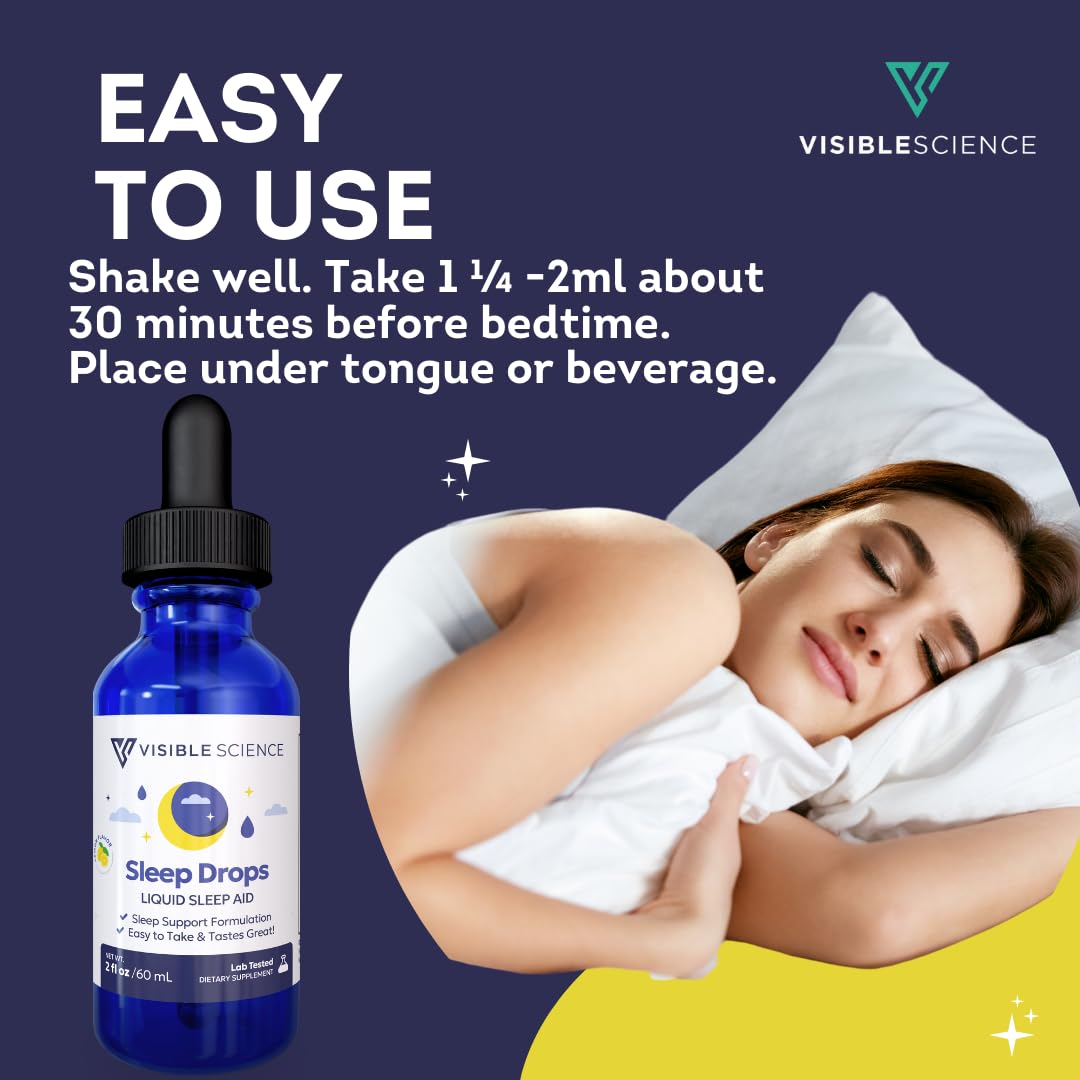 Visible Science Sleep Drops Lemon Flavour liquid in a spoon