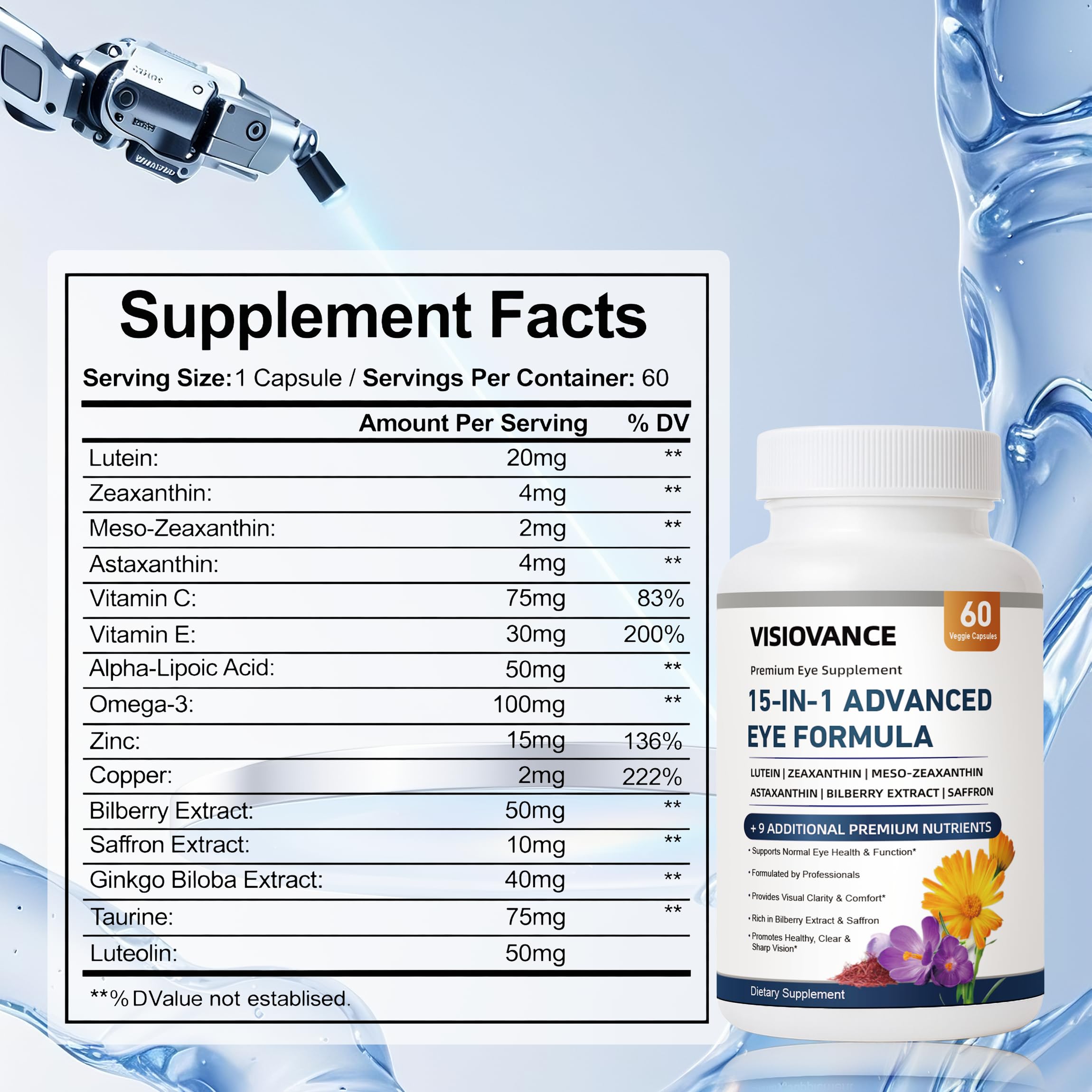 VISIOVANCE 15-in-1 Advanced Eye Formula side view of bottle